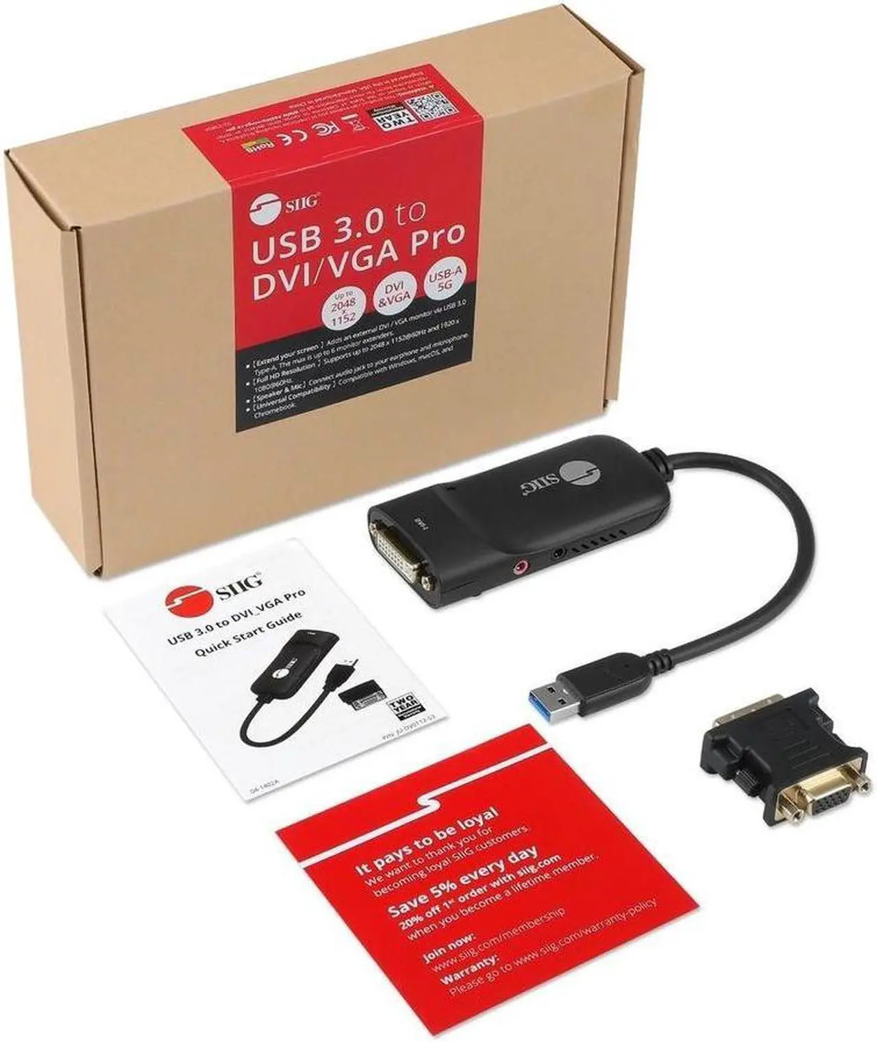Alt view image 3 of 10 - SIIG USB 3.0 to DVI/VGA Pro Adapter Plus DVI to VGA adapter JUDV0112S3