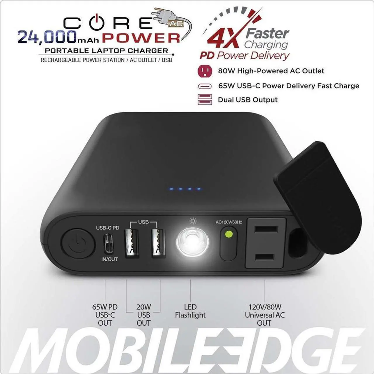 Alt view image 4 of 13 - Mobile Edge CORE Power 24,000mAh AC/USB Laptop Power Charger