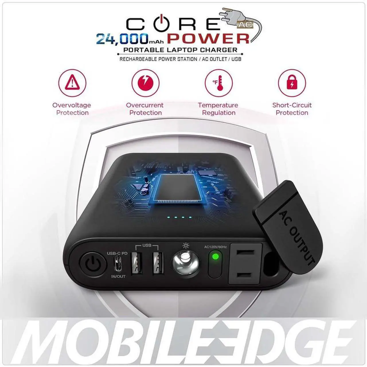 Alt view image 5 of 13 - Mobile Edge CORE Power 24,000mAh AC/USB Laptop Power Charger