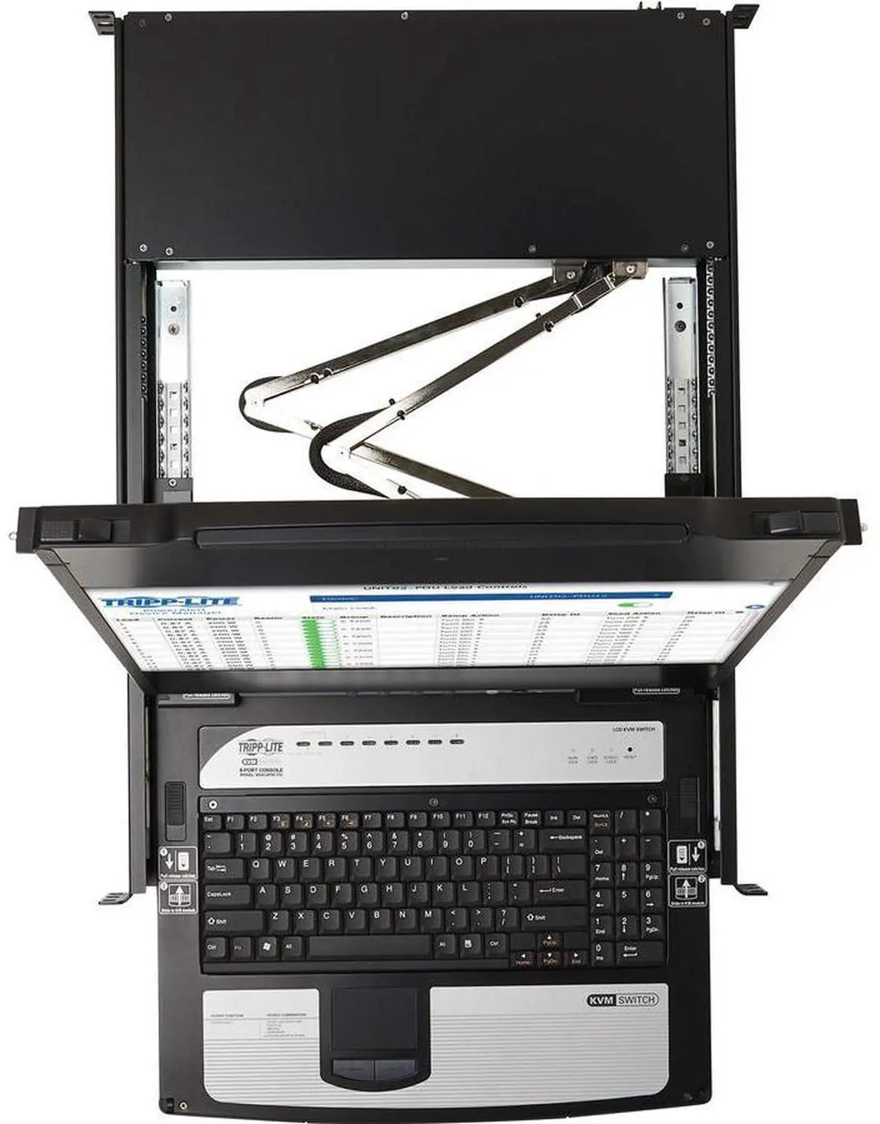 Alt view image 9 of 11 - Tripp Lite by Eaton 8-Port NetDirector DisplayPort KVM Switch Console with 17 in. LCD Dual Rail 1U Rack-Mount TAA B030DP0817D