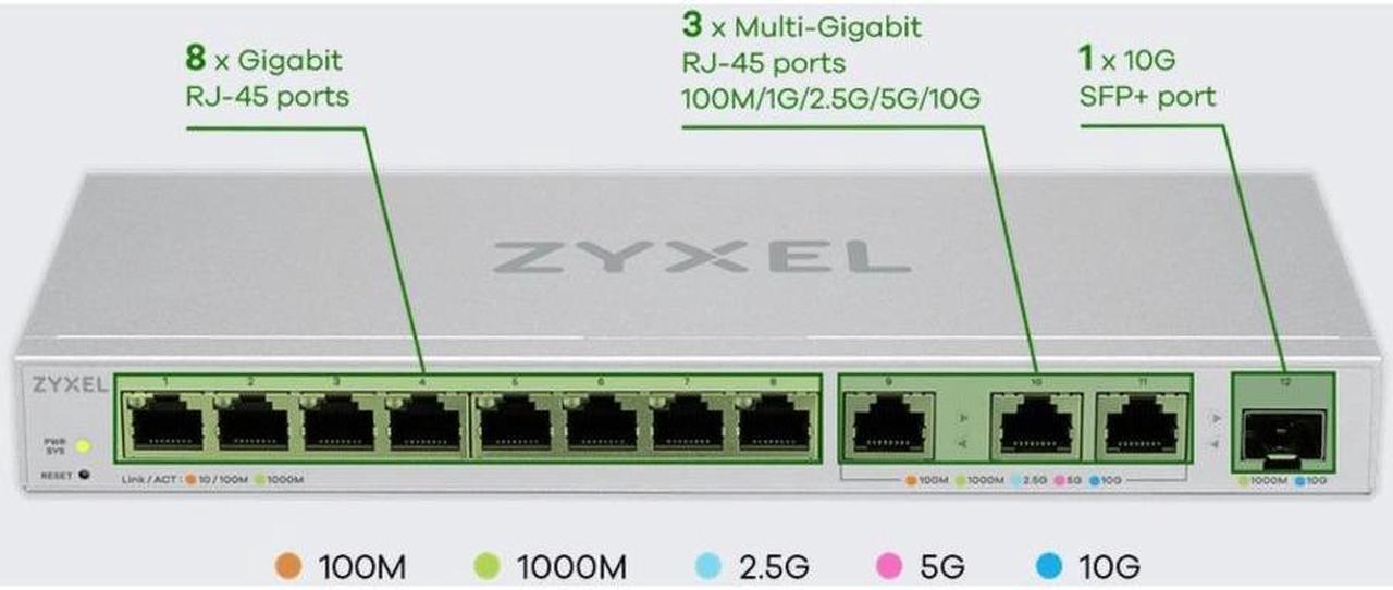 Alt view image 5 of 5 - ZyXEL 12-Port Multi-Gigabit Ethernet Web Managed Switch, XGS125012