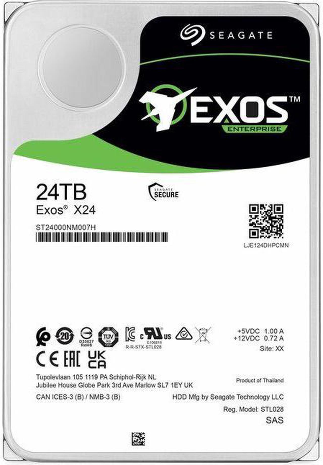 Seagate Exos X24 ST24000NM007H 24 TB Hard Drive - 3.5" Internal - SAS (12Gb/s SAS) - Conventional Magnetic Recording (CMR) Method - Storage Array Device Supported - 7200rpm - 5 Year Warranty