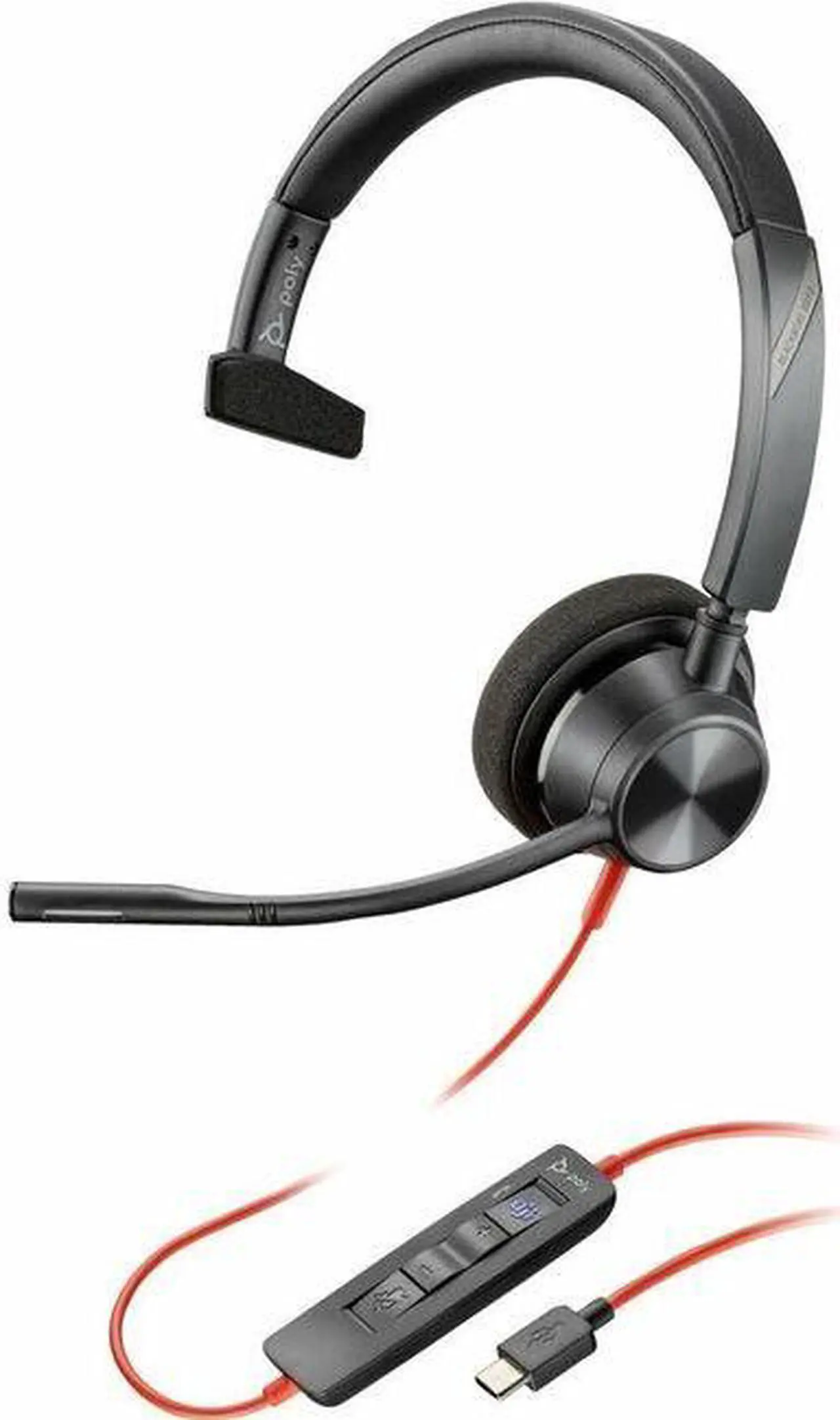 Main image of Poly Blackwire 3310 Monaural Microsoft Teams Certified USB-C Headset +USB-C/A Adapter - Microsoft Teams Certification - Mono - USB Type C, Mini-phone (3.5mm) - Wired - 32 Ohm - On-ear - Monaural - Ear