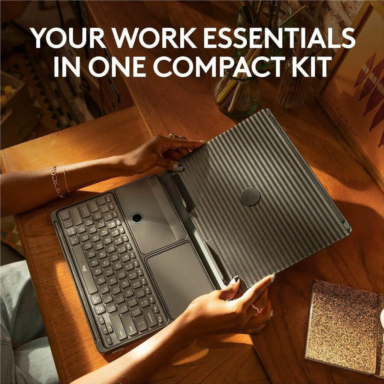 Alt view image 4 of 20 - Logitech Casa Pop Up Desk Work From Home Kit with Laptop Stand (CLASSIC CHIC)