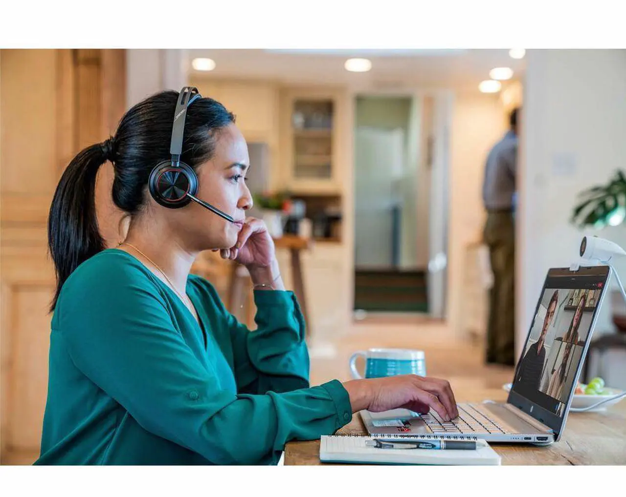 Alt view image 4 of 13 - Poly Voyager Focus 2 USB-C-C Headset + USB-C/A Adapter - Google Assistant, Siri - Stereo - USB Type C - Wired/Wireless - Bluetooth - 298.6 ft - Over-the-head - Binaural - Supra-aural - 4" Cable -