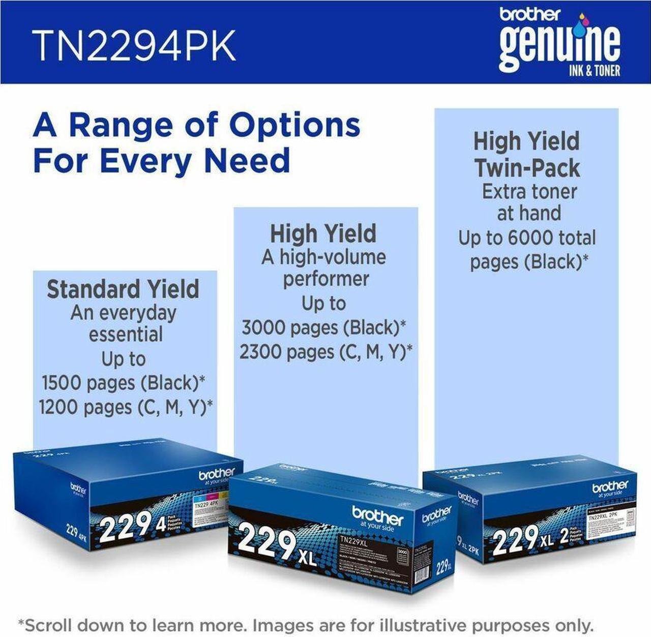 Alt view image 12 of 16 - Brother Genuine TN2294PK Standard Yield Toner Cartridge B/C/M/Y Multi-Pack