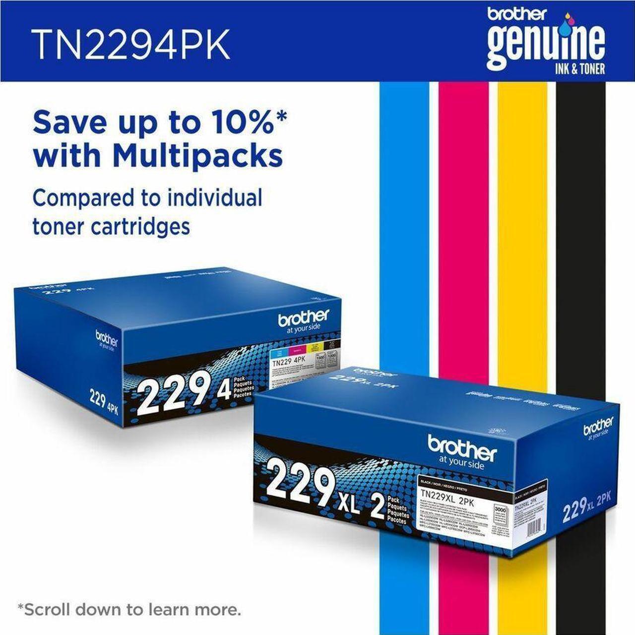 Alt view image 13 of 16 - Brother Genuine TN2294PK Standard Yield Toner Cartridge B/C/M/Y Multi-Pack