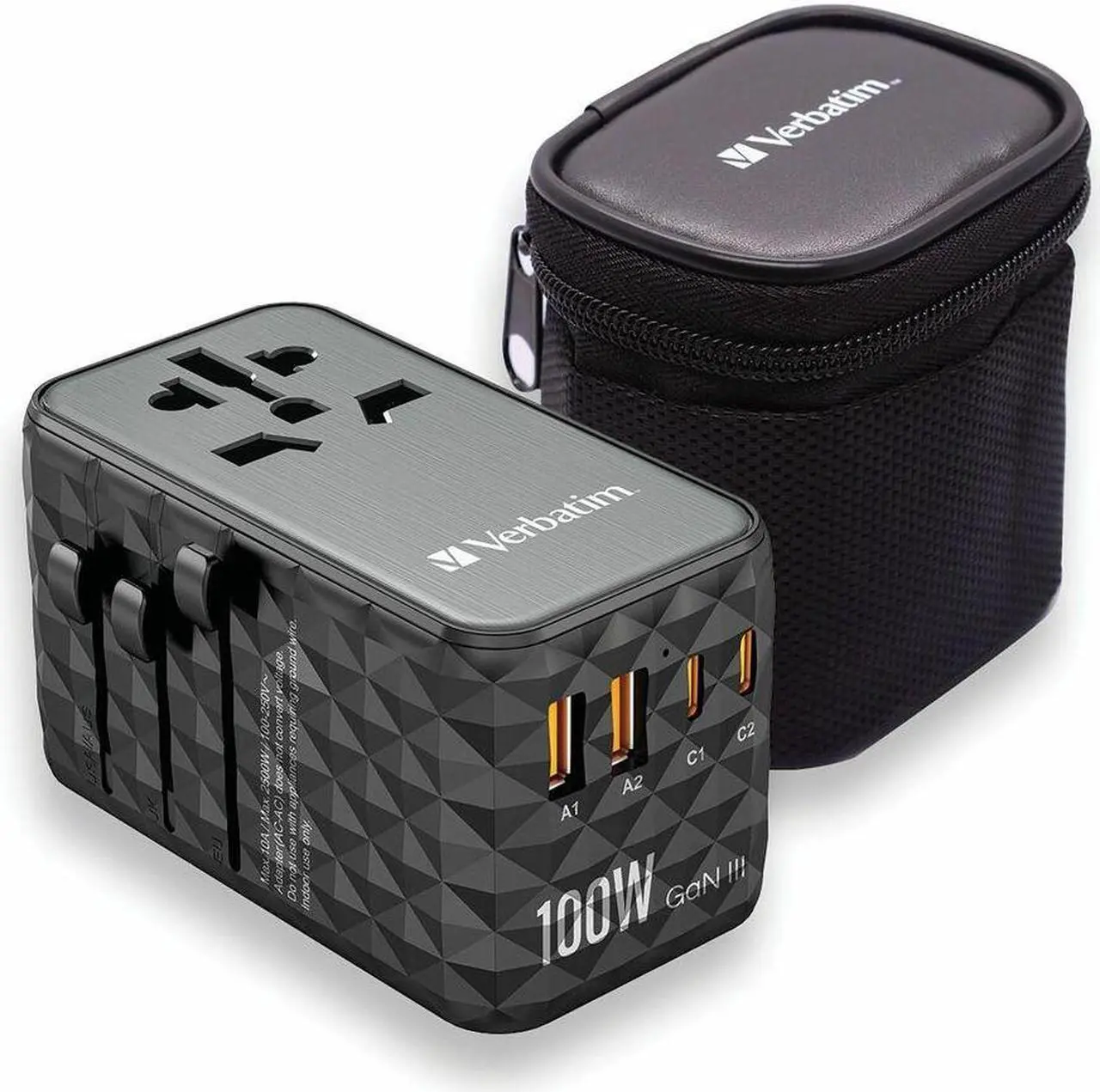 Alt view image 5 of 14 - Verbatim UTA-06 Gan III Universal Travel Adapter 100W - USB-C, USB-A - 100 W - 120 V AC, 230 V AC Input