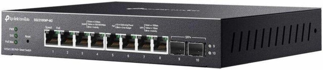 Alt view image 4 of 11 - TP-Link Omada 8-Port 2.5GBASE-T and 2-Port 10GE SFP+ Smart Switch with 8-Port PoE+ - Gigabit Ethernet, 100 Gigabit Ethernet, 2.5 Gigabit Ethernet - 100Base-T, 1000Base-T, 2500Base-T, 10GBase-X - 180.1