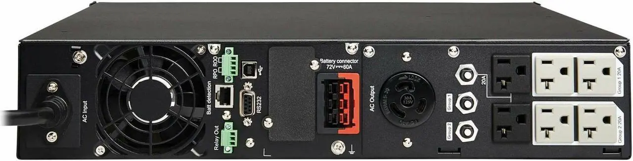 Alt view image 5 of 8 - Eaton Tripp Lite Series SmartPro 3000VA 3000W 120V Line-Interactive Sine Wave UPS - 7 Outlets, Extended Run, Network Card Option, LCD, USB, DB9, 2U Rack/Tower, TAA SMART3000RXLTAA
