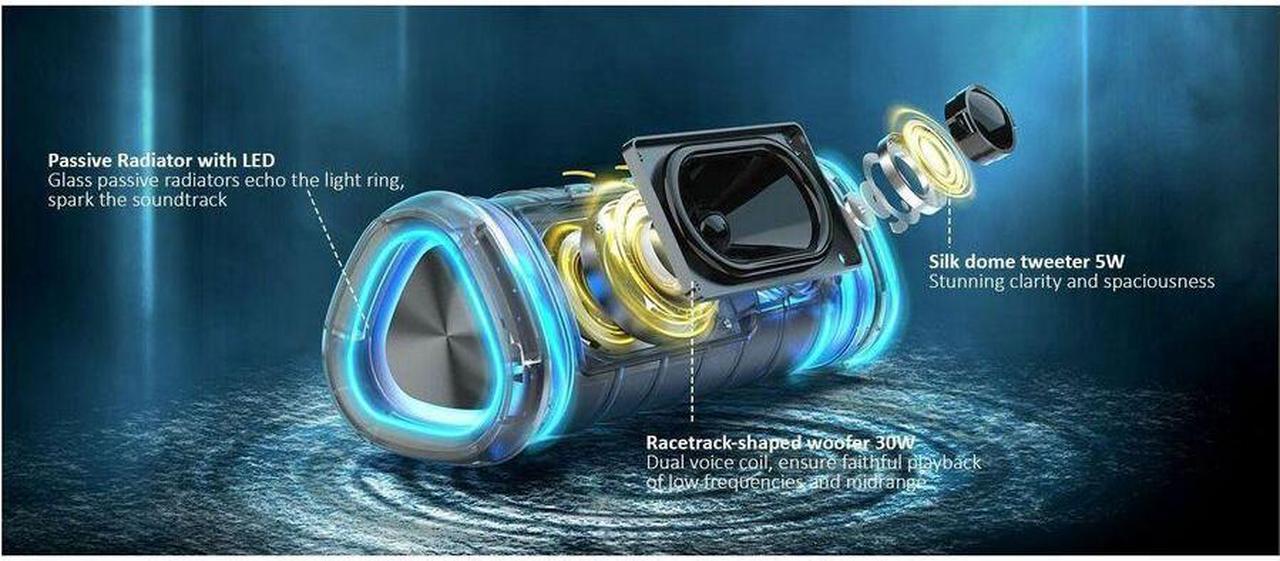 Alt view image 7 of 15 - m360 Sound Stage Pro Wireless Portable Speaker - 35W - Bluetooth - BT8850DSP - 100 Hz to 18 kHz - IP67 Dust Proof-Waterproof - Rugged - Travel - Hot Tub - Gym - Work Out - RGB Lighting - BT 5.3 - One