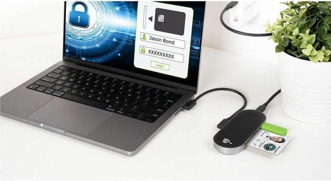 Alt view image 4 of 8 - IOGEAR USB-C Hub w/ PD and CAC Reader - USB 3.0 Type C - 640 MB/s - Keyboard, Mouse, Notebook, Tablet, Smartphone, Flash Drive - Portable - 3 USB Port(s) - 1 USB 3.0 Port(s) - Mac, PC - TAA Compliant
