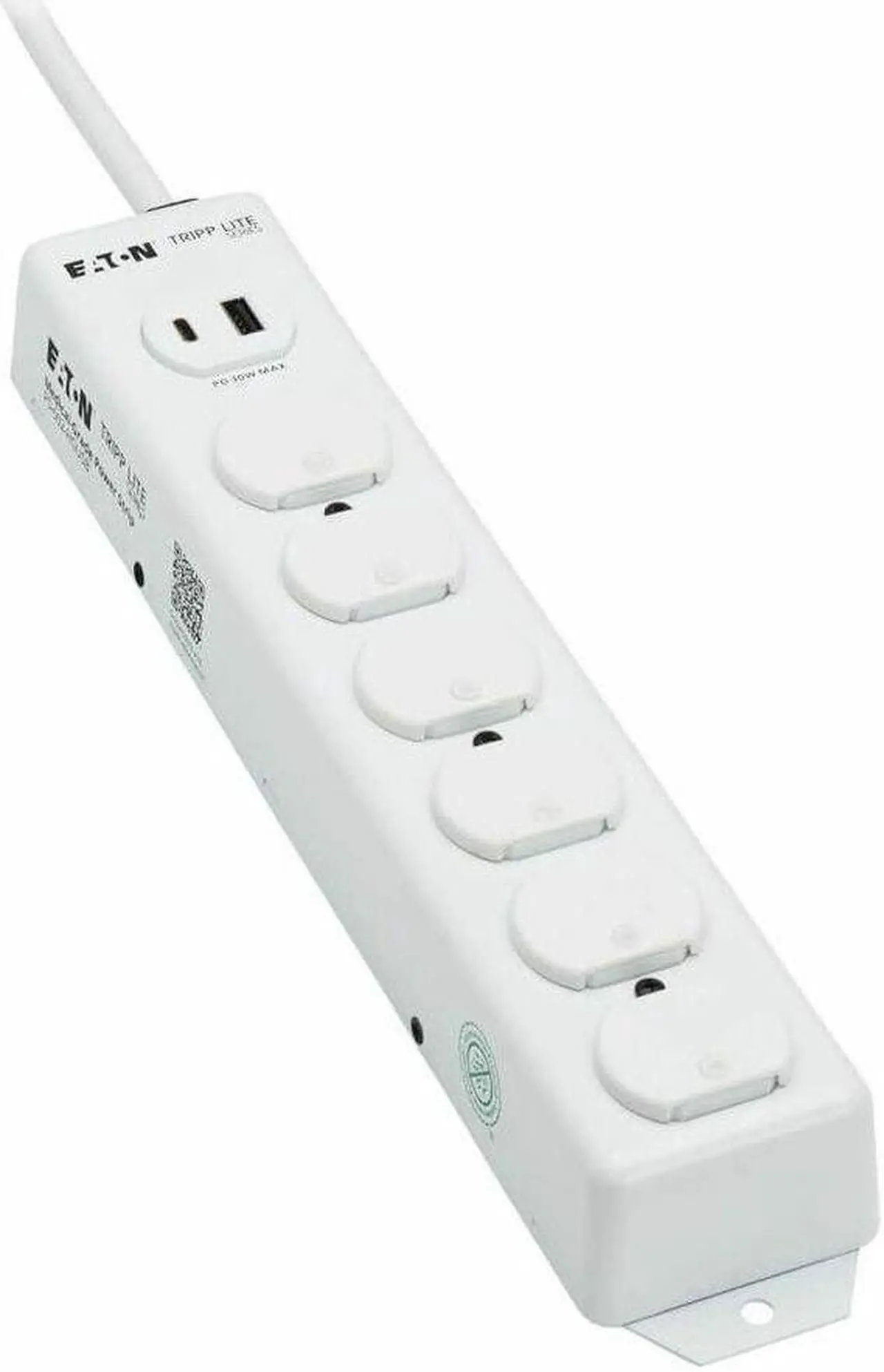 Alt view image 3 of 15 - Eaton Tripp Lite Series Safe-IT UL 1363 Medical-Grade Power Strip, 6 Hospital-Grade Outlets, USB Charging, Safety Covers, Antimicrobial, 2 ft. Cord - NEMA 5-15P-HG - 1 x USB Type A, 1 x USB Type C, 6