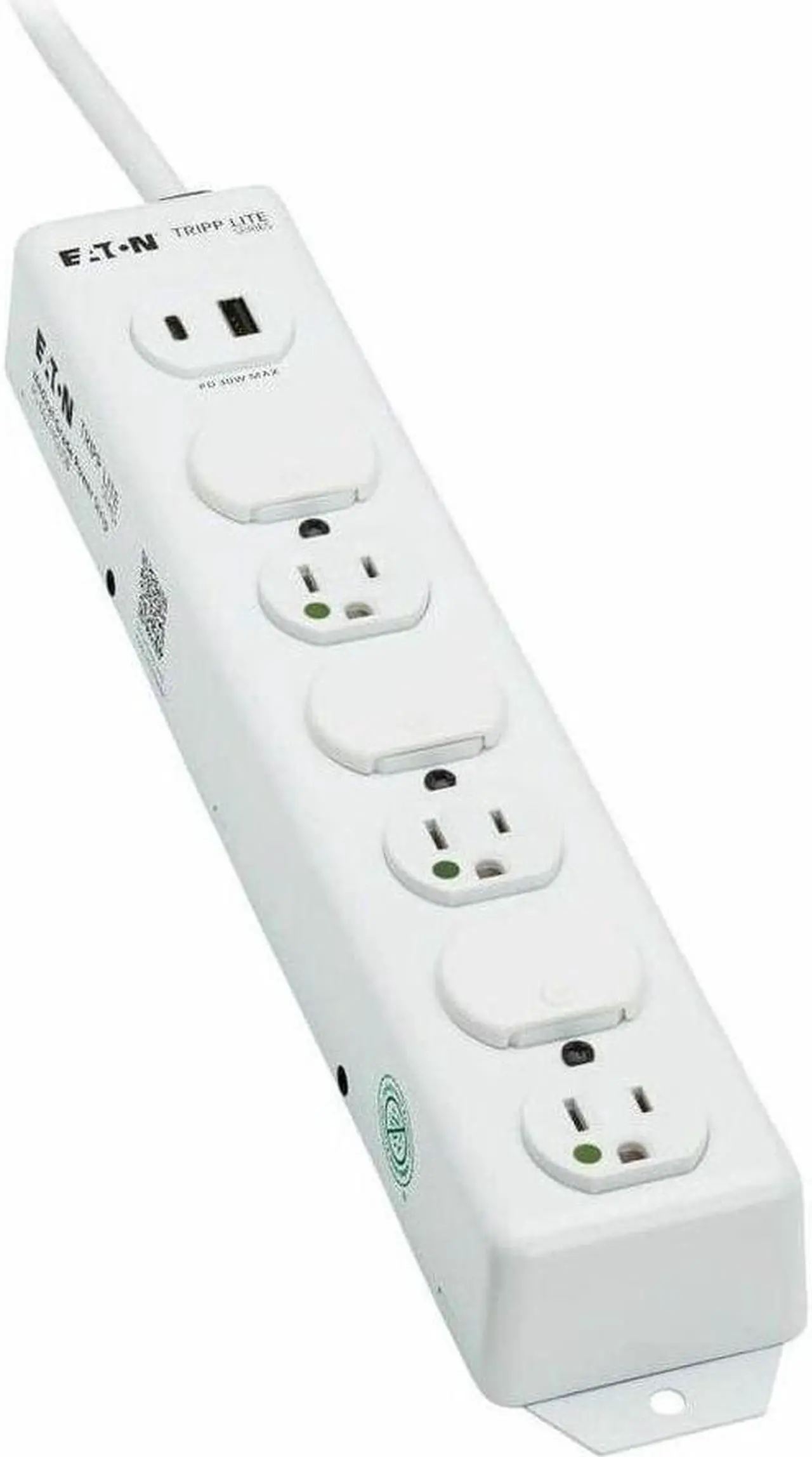 Alt view image 6 of 15 - Eaton Tripp Lite Series Safe-IT UL 1363 Medical-Grade Power Strip, 6 Hospital-Grade Outlets, USB Charging, Safety Covers, Antimicrobial, 2 ft. Cord - NEMA 5-15P-HG - 1 x USB Type A, 1 x USB Type C, 6