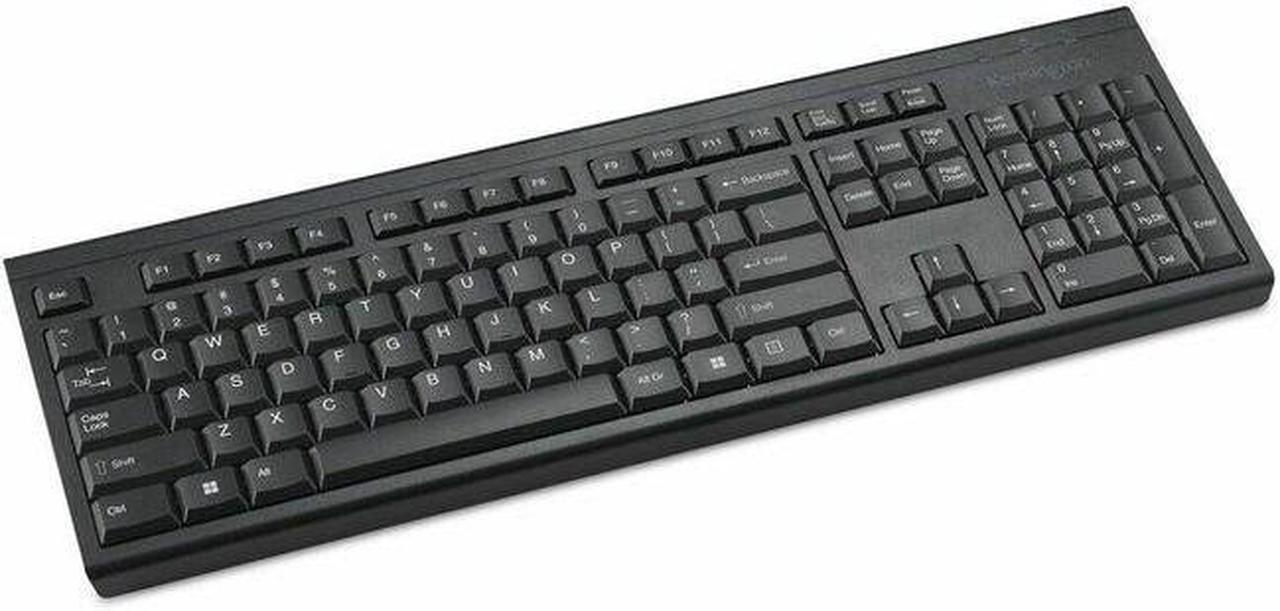 Kensington KB150 EQ Wireless Keyboard - Wireless Connectivity - RF - 2.40 GHz - USB Type A Interface - 104 Key - Windows, Mac OS - PC, Mac - Membrane Keyswitch - AA Battery Size Supported - Black