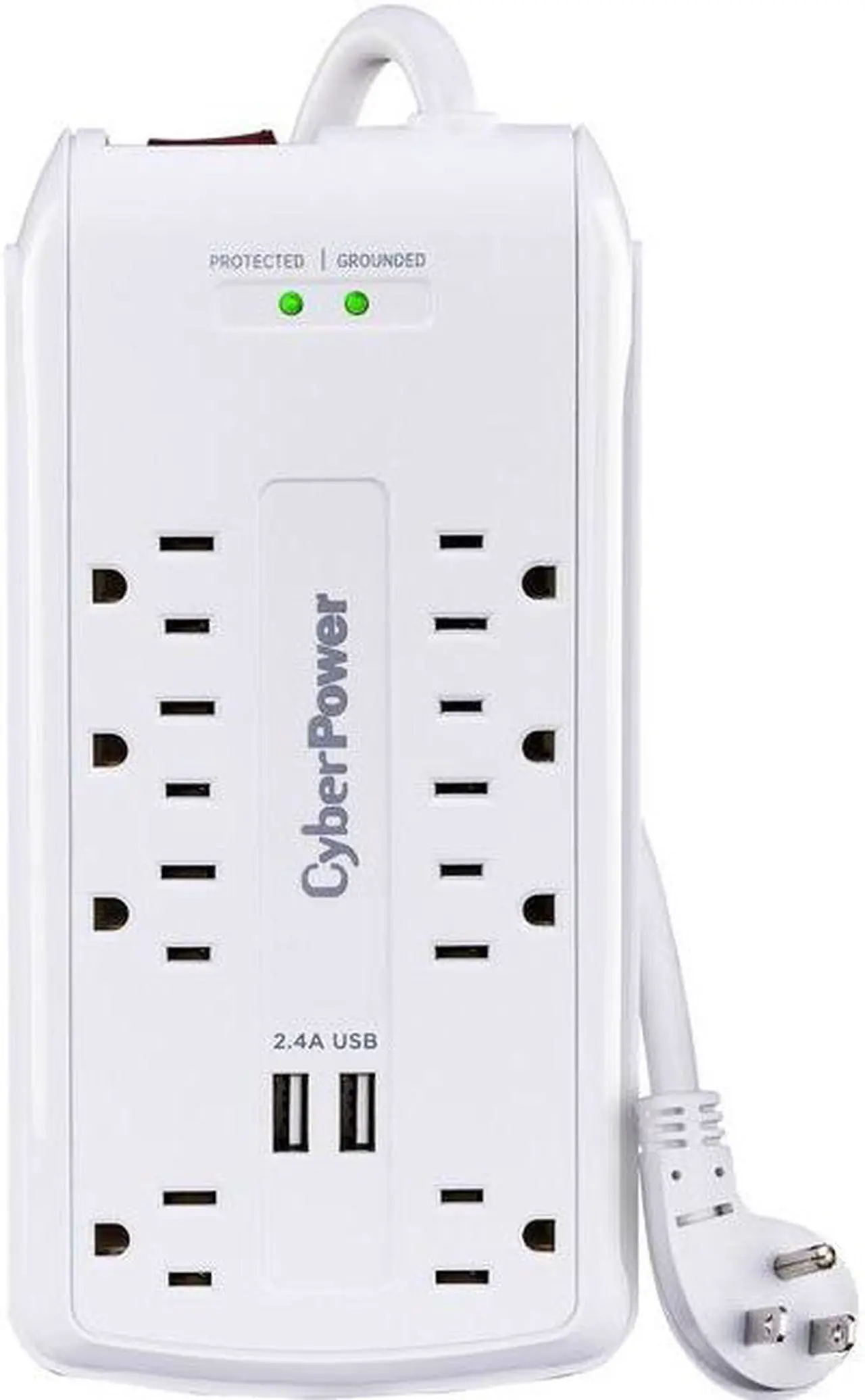 Alt view image 10 of 16 - CyberPower 120V 8 Outlets 2-USB 2.4A EMI/RFI 6.0 Feet Cord White