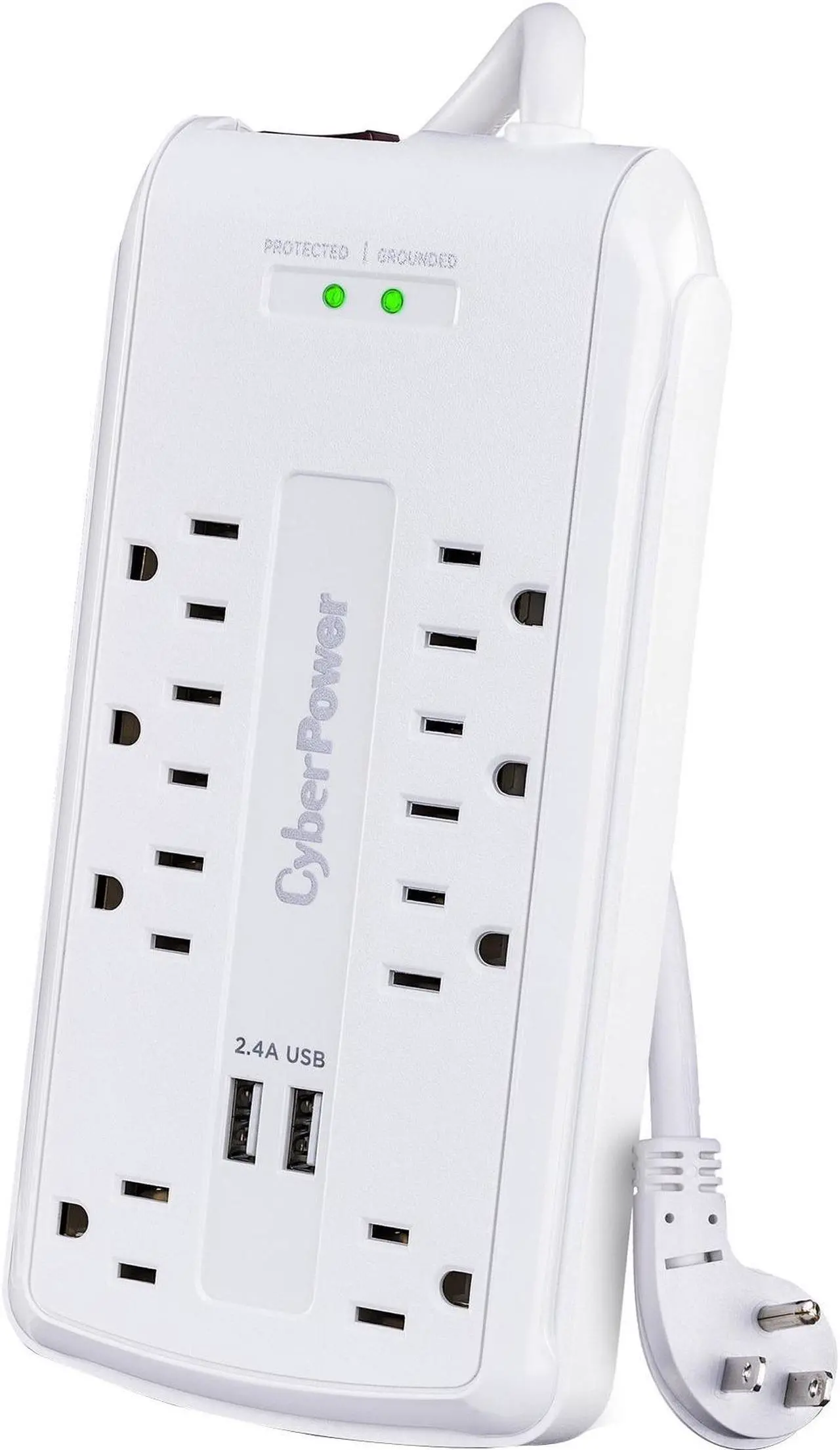 Alt view image 14 of 16 - CyberPower 120V 8 Outlets 2-USB 2.4A EMI/RFI 6.0 Feet Cord White