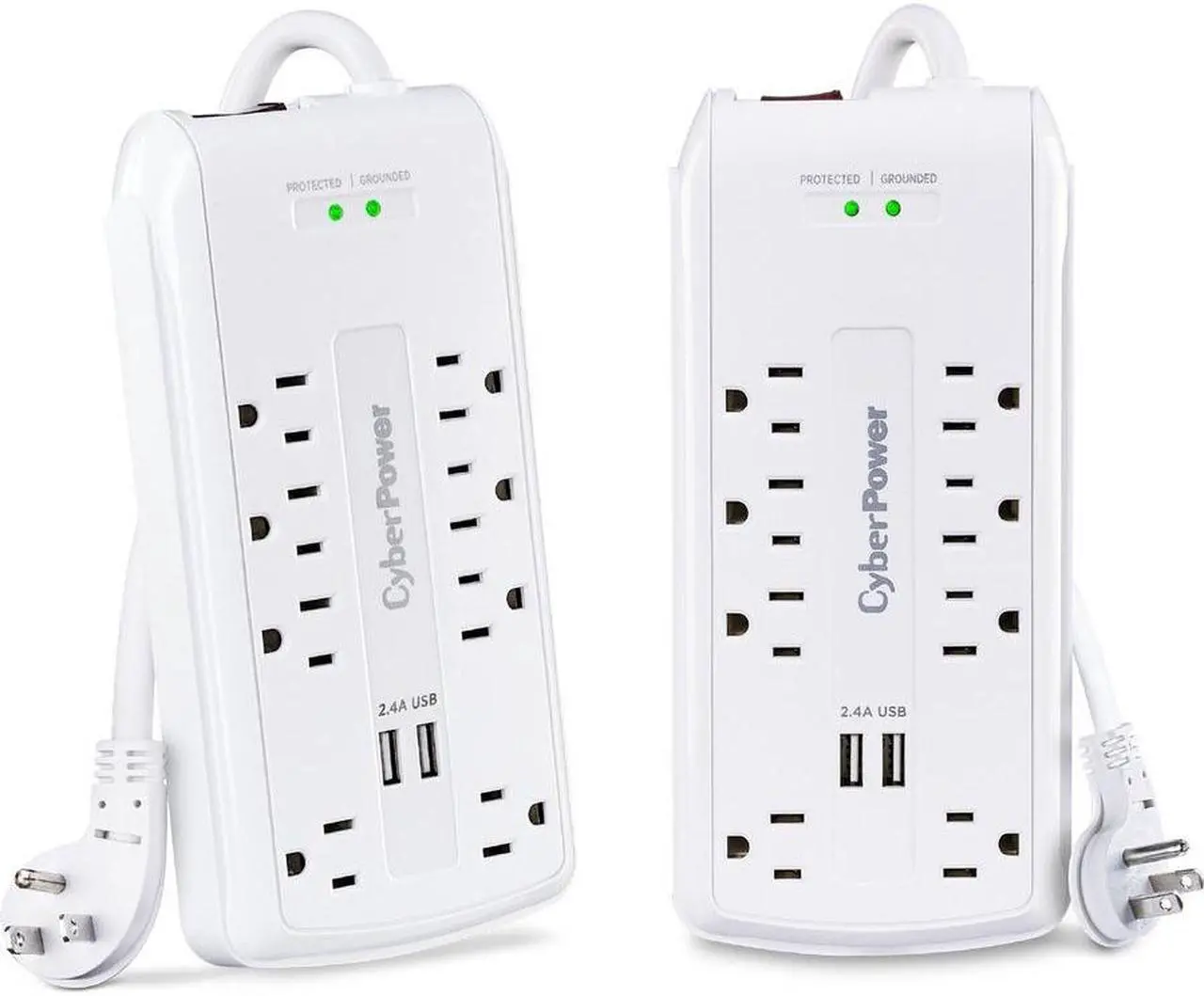 Alt view image 16 of 16 - CyberPower 120V 8 Outlets 2-USB 2.4A EMI/RFI 6.0 Feet Cord White