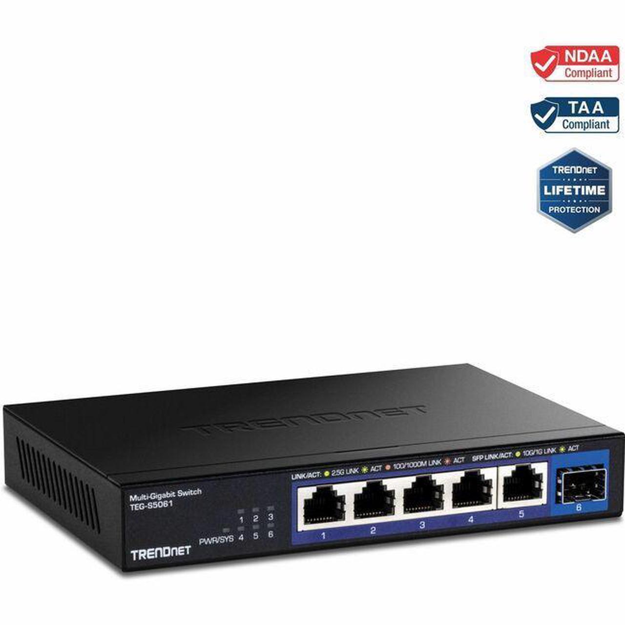 Alt view image 7 of 15 - TRENDnet TEG-S5061,6-Port Unmanaged 2.5G Switch with 10G SFP+ Port