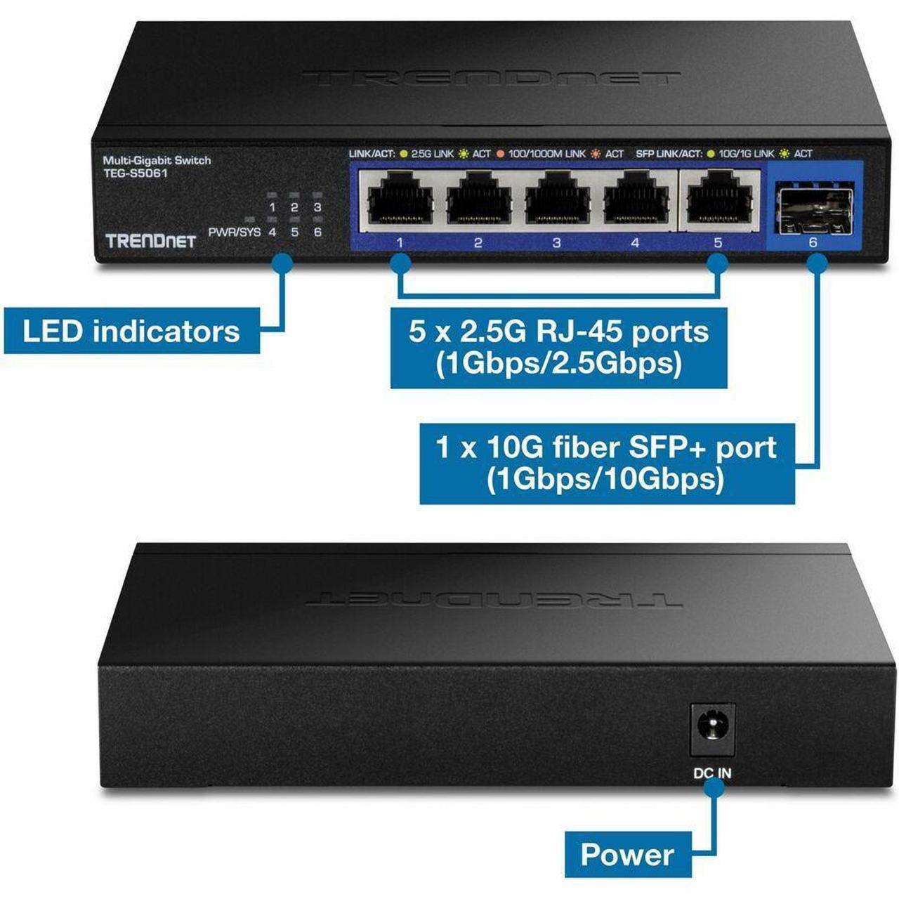 Alt view image 8 of 15 - TRENDnet TEG-S5061,6-Port Unmanaged 2.5G Switch with 10G SFP+ Port