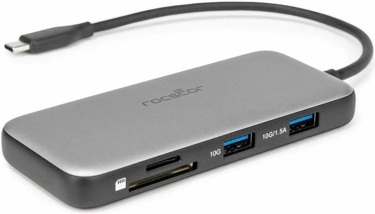 Alt view image 7 of 9 - Rocstor Type-C to HDMI/USB-A 10GX2/Type-C 10G data/SD/TF/PD Charging with DP1.4 Alt mode - for Desktop PC/Notebook/Tablet/Smartphone/Monitor/Memory Card Reader - Charging Capability - Memory Card Read