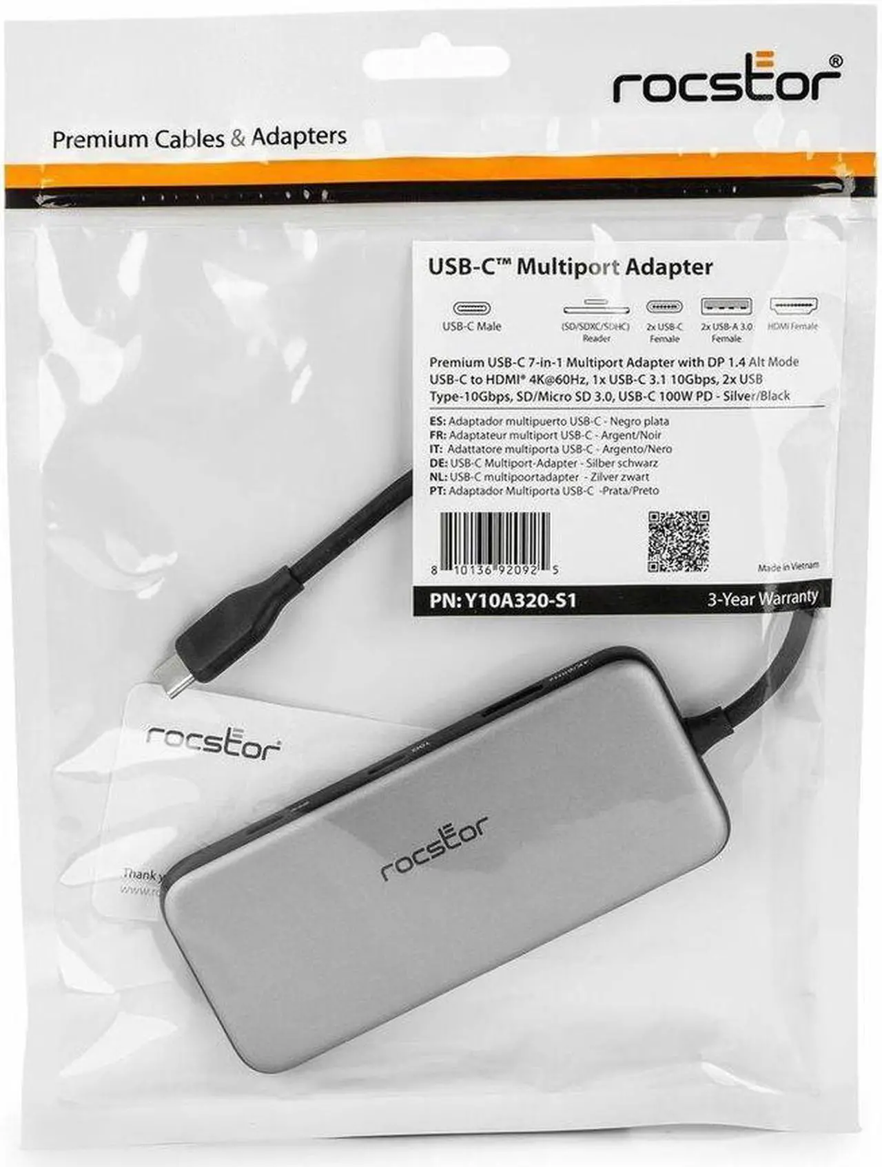 Alt view image 3 of 9 - Rocstor Type-C to HDMI/USB-A 10GX2/Type-C 10G data/SD/TF/PD Charging with DP1.4 Alt mode - for Desktop PC/Notebook/Tablet/Smartphone/Monitor/Memory Card Reader - Charging Capability - Memory Card Read