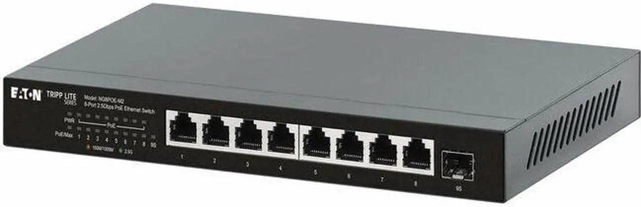 Alt view image 2 of 8 - Eaton Tripp Lite Series 8-Port 2.5 Gbps Desktop Gigabit Ethernet Unmanaged Switch with PoE+ Pass-Through, 100W, Metal Enclosure, TAA - 6 Ports - 2.5 Gigabit Ethernet, 10 Gigabit Ethernet - 2.5GBase-T,