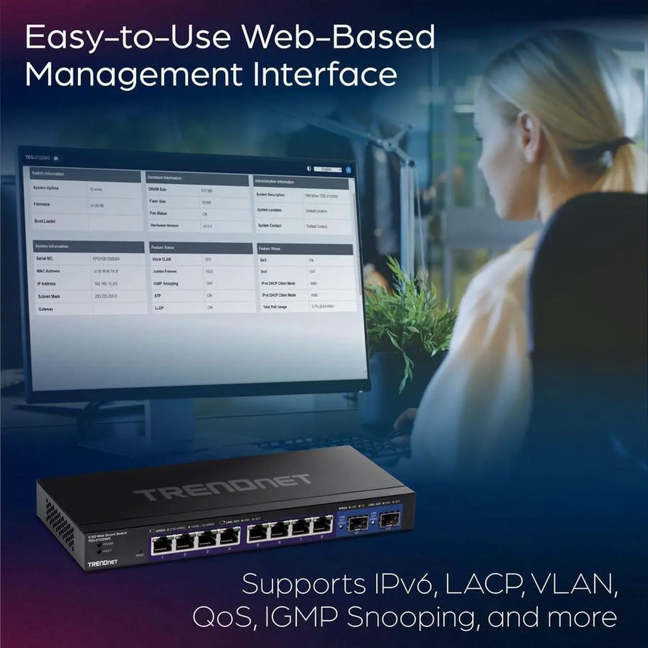 Alt view image 13 of 17 - TRENDnet 10-Port Multi-Gig Web Smart Switch, TEG-3102WS, 8 x 2.5GBASE-T Ports, 2 x 10G SFP+ Slots, Ethernet Splitter, Metal Housing, NDAA & TAA Compliant, Lifetime Protection, Black