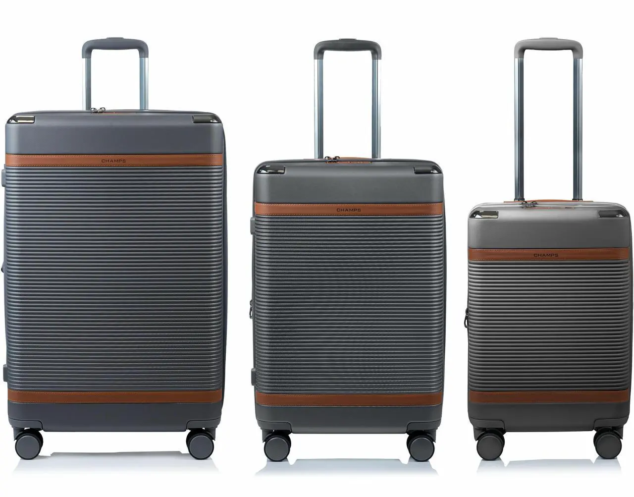 Alt view image 3 of 15 - CHAMPS Vintage III Collection 3-piece Hardside Luggage set Grey S1033GREY