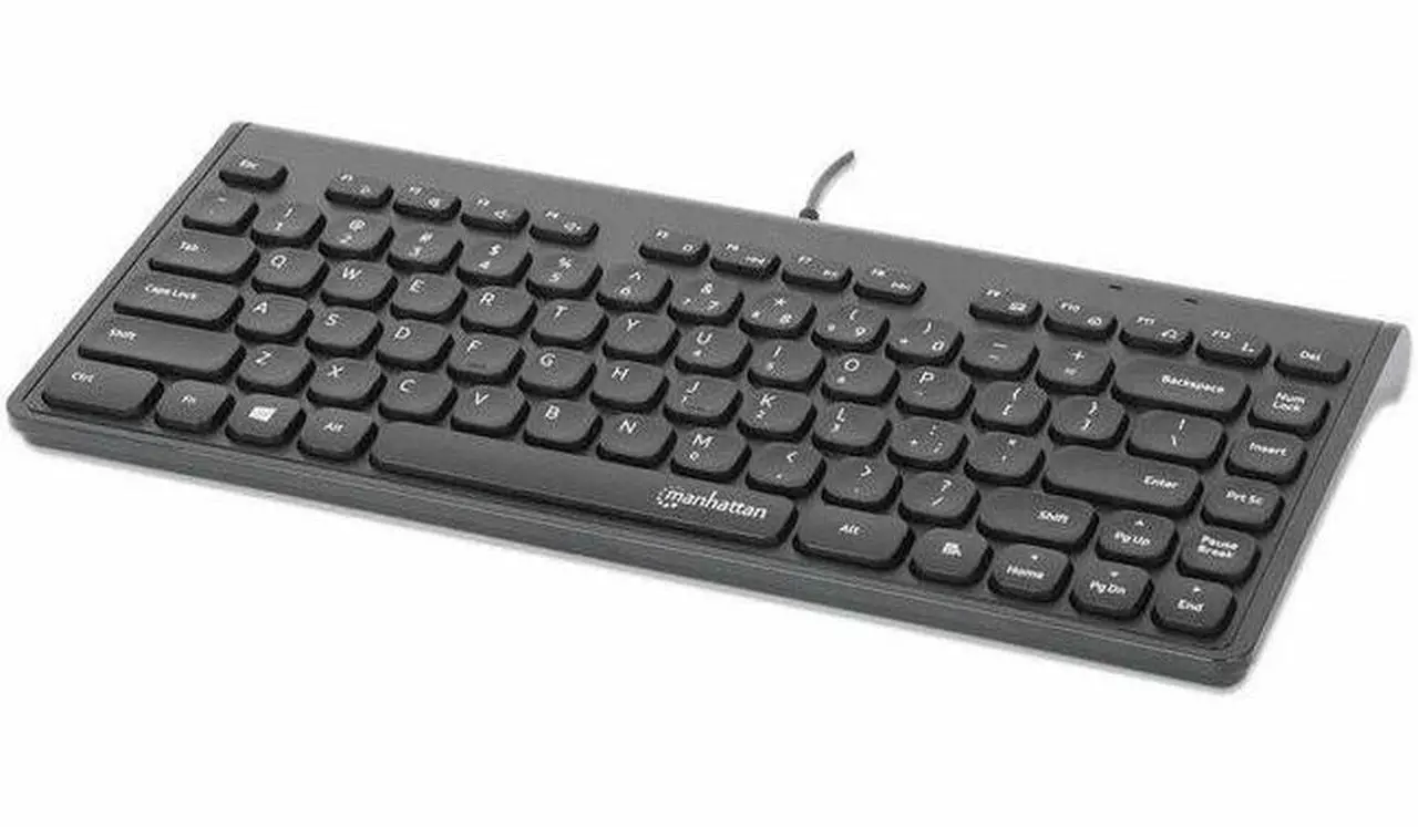 Main image of Manhattan Slim Wired USB Mini Keyboard - Cable Connectivity - USB Type A Interface - 82 Key(s) - Linux, ChromeOS, Windows 7, Windows 8.1, Windows 10, Windows 11 - Notebook, Desktop Computer - PC - ABS