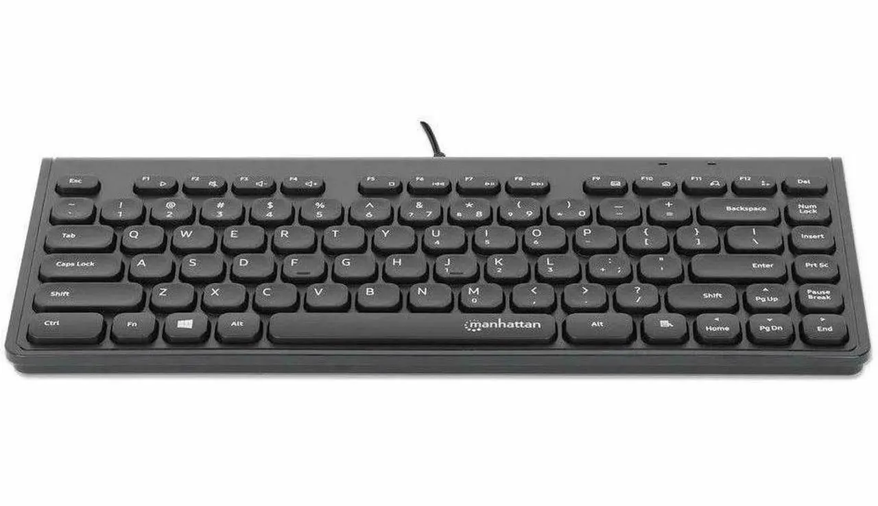 Alt view image 3 of 8 - Manhattan Slim Wired USB Mini Keyboard - Cable Connectivity - USB Type A Interface - 82 Key(s) - Linux, ChromeOS, Windows 7, Windows 8.1, Windows 10, Windows 11 - Notebook, Desktop Computer - PC - ABS