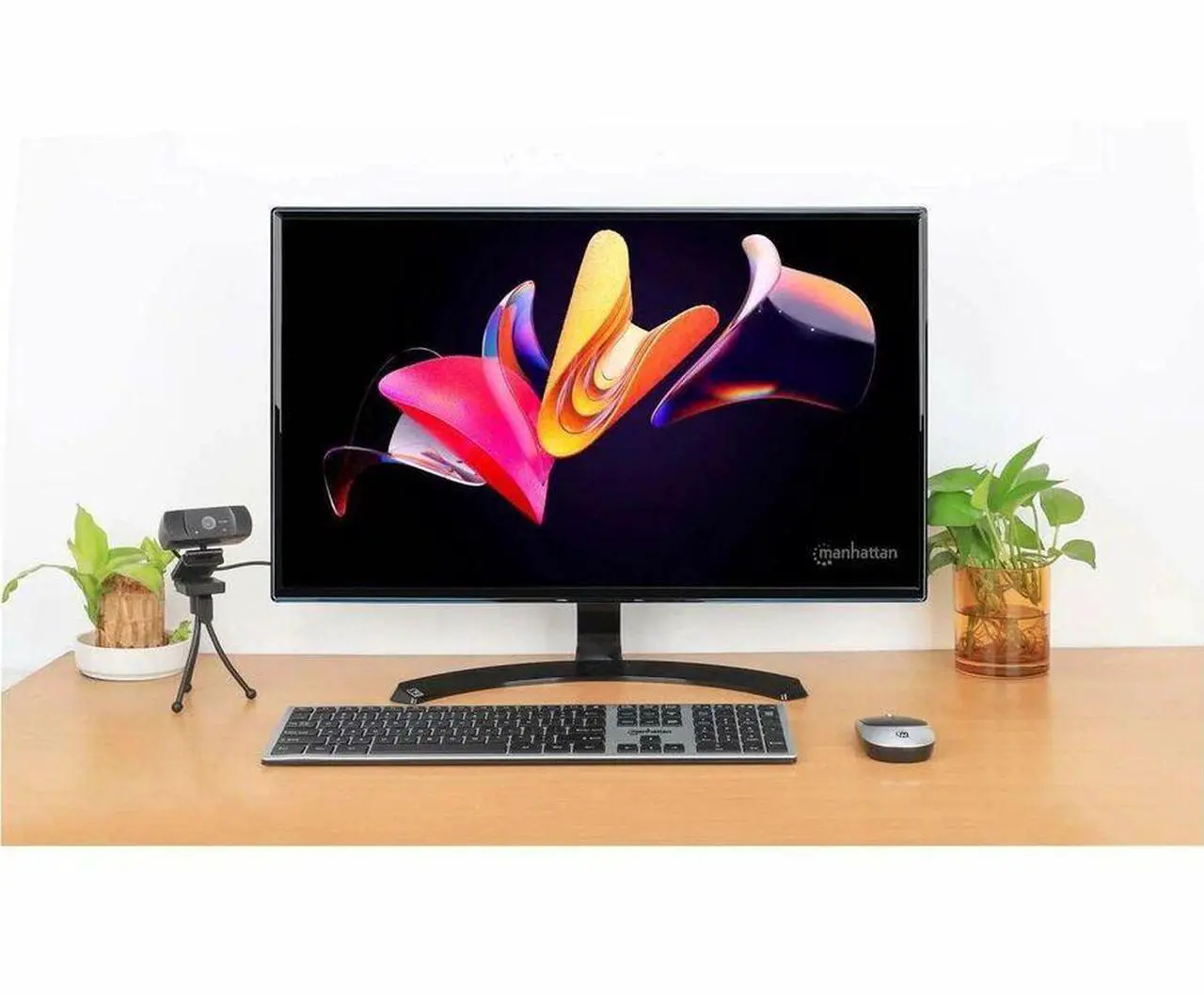 Alt view image 2 of 8 - Manhattan MWK7400 Wireless USB Keyboard and Mouse Combo Set - USB Type A Scissors Wireless RF 2.40 GHz Keyboard - 109 Key - Silver, Black - USB Type A Wireless RF Mouse - Optical - 1200 dpi - 3 Button