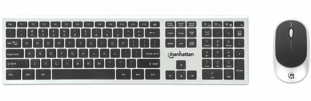 Alt view image 4 of 8 - Manhattan MWK7400 Wireless USB Keyboard and Mouse Combo Set - USB Type A Scissors Wireless RF 2.40 GHz Keyboard - 109 Key - Silver, Black - USB Type A Wireless RF Mouse - Optical - 1200 dpi - 3 Button