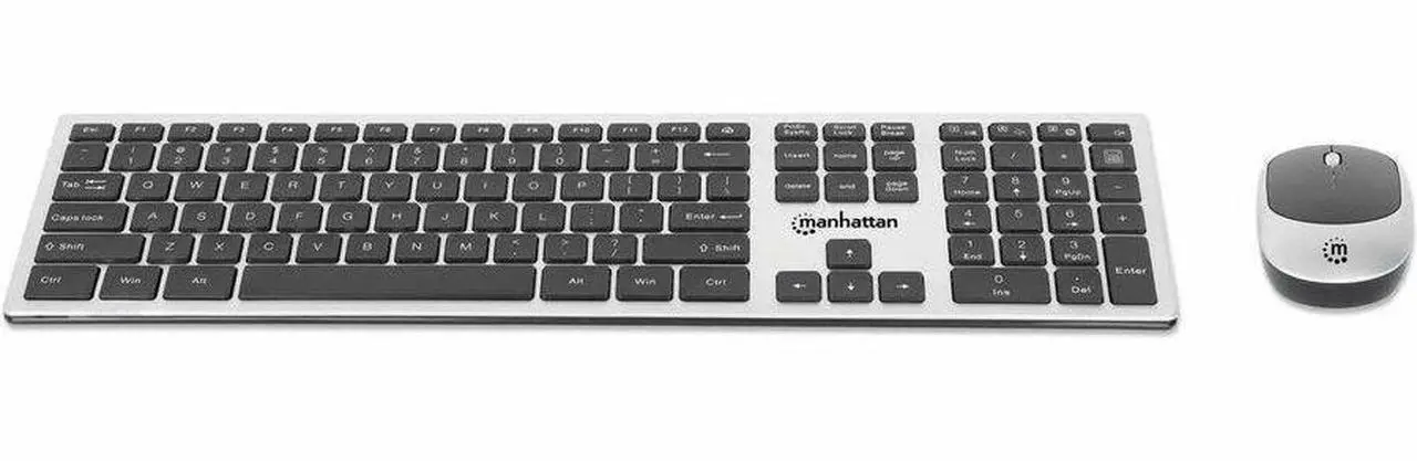 Alt view image 6 of 8 - Manhattan MWK7400 Wireless USB Keyboard and Mouse Combo Set - USB Type A Scissors Wireless RF 2.40 GHz Keyboard - 109 Key - Silver, Black - USB Type A Wireless RF Mouse - Optical - 1200 dpi - 3 Button