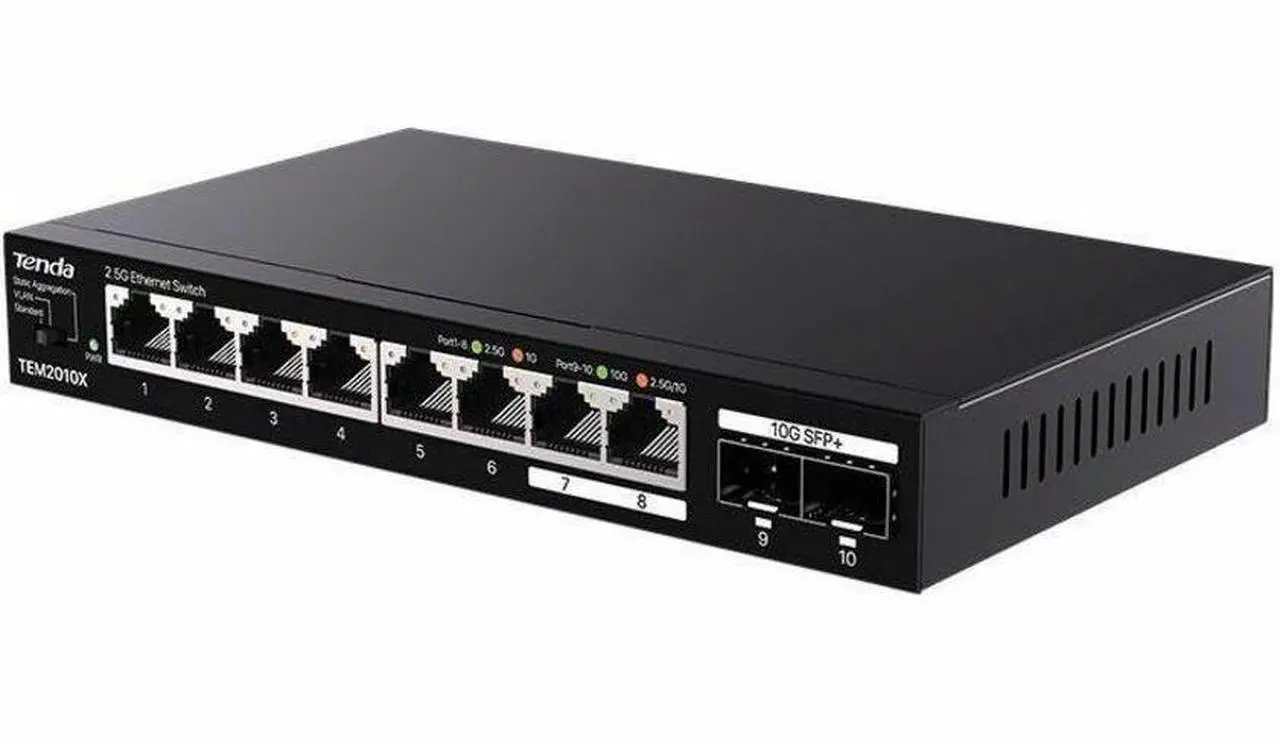 Alt view image 4 of 16 - Tenda Tem2010X  8 Port 2.5G Ethernet Switch Support Vlan & Static Link Aggregation  Unmanaged 2.5Gb Switch With 8 X 2.5G Ports & 2 X 10Gb Sfp Slots  80Gbps Switching Capacity  Fanless Metal Design
