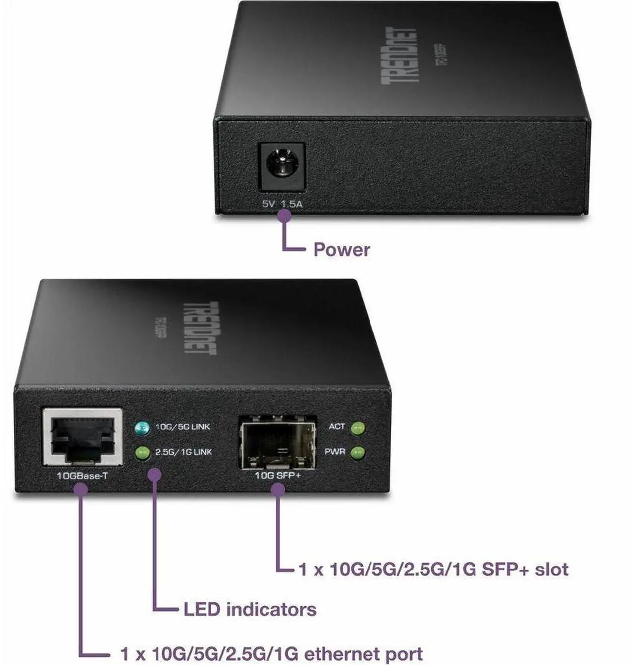Alt view image 12 of 14 - TRENDnet 10GBASE-T to SFP+ Fiber Media Converter, TFC-10GSFP, 1 x 10G RJ-45 Port, 1 x 10Gbps SFP+ Slot, SFP+ to 10G RJ-45, Power Adapter Included
