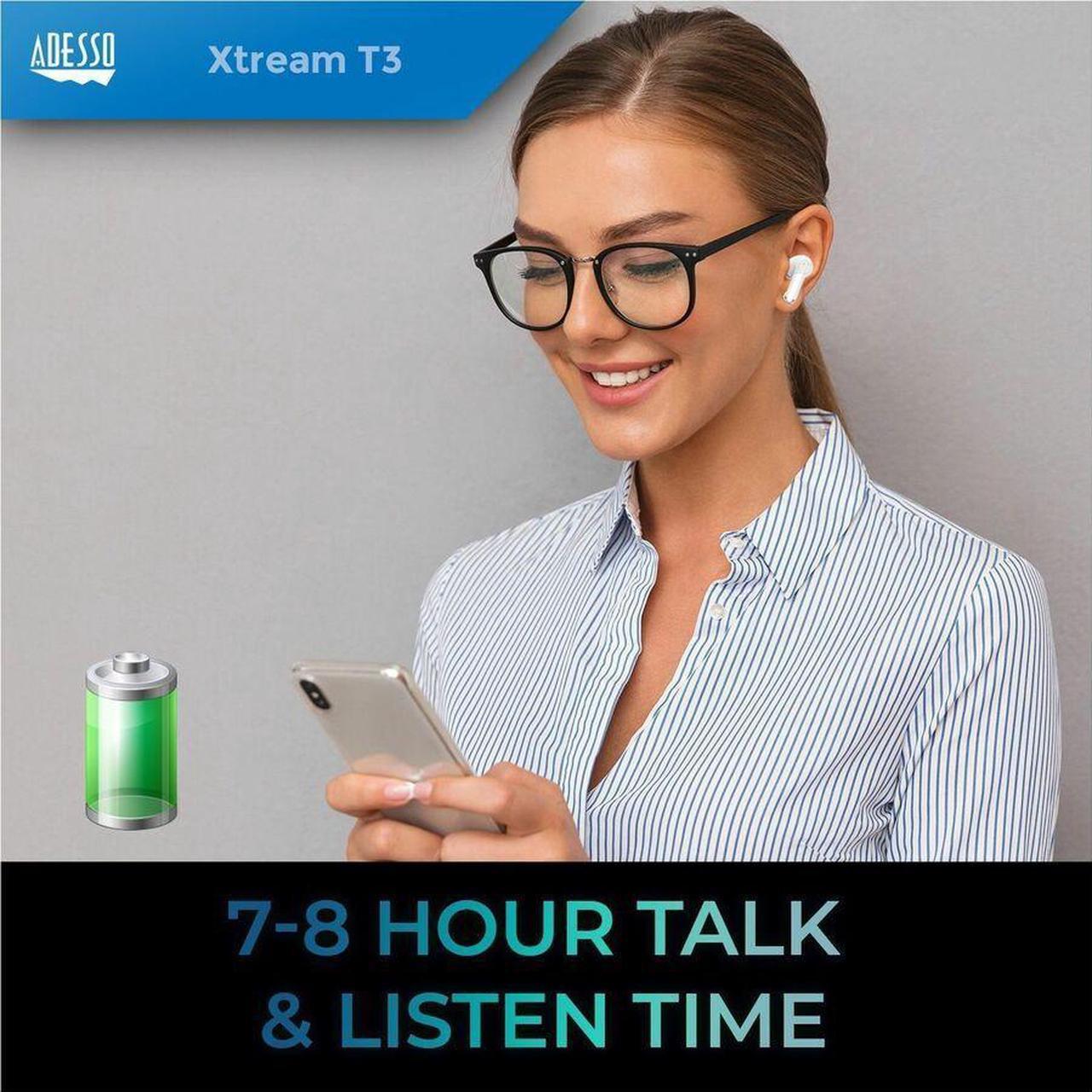 Alt view image 3 of 7 - Adesso XTREAM T3 Bluetooth Wireless Earbuds with ANC and Touch Controlled Wireless Charging Case - White
