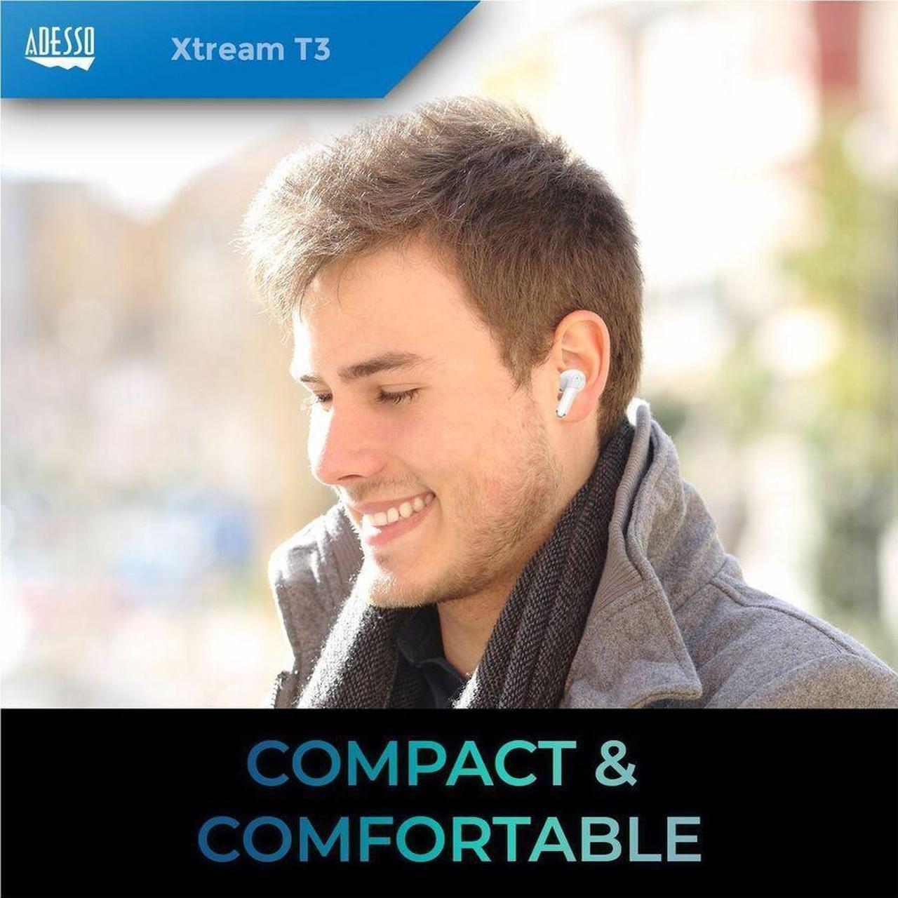 Alt view image 5 of 7 - Adesso XTREAM T3 Bluetooth Wireless Earbuds with ANC and Touch Controlled Wireless Charging Case - White