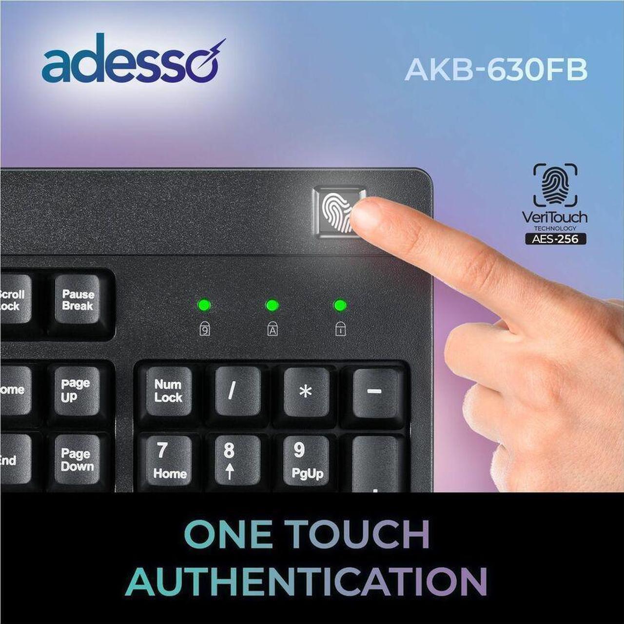 Alt view image 4 of 15 - Adesso EasyTouch AKB-630FB Keyboard - Cable Connectivity - USB Interface - 104 Key(s) - Home, Email, Previous Page, Internet Page Forward, Search, Volume Down, Volume Up, Play/Pause, Stop, Previous Tr