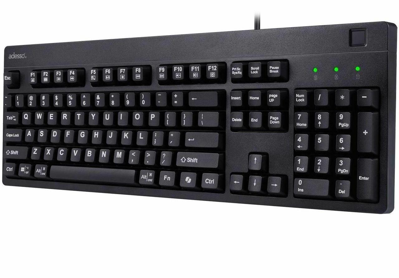 Alt view image 3 of 15 - Adesso EasyTouch AKB-630FB Keyboard - Cable Connectivity - USB Interface - 104 Key(s) - Home, Email, Previous Page, Internet Page Forward, Search, Volume Down, Volume Up, Play/Pause, Stop, Previous Tr