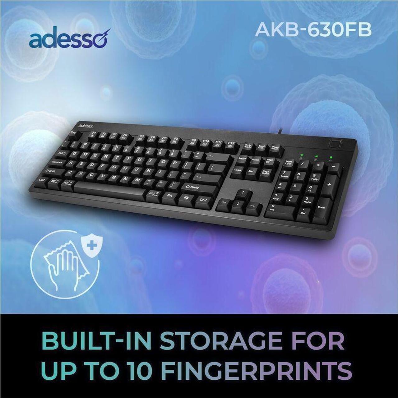 Alt view image 7 of 15 - Adesso EasyTouch AKB-630FB Keyboard - Cable Connectivity - USB Interface - 104 Key(s) - Home, Email, Previous Page, Internet Page Forward, Search, Volume Down, Volume Up, Play/Pause, Stop, Previous Tr