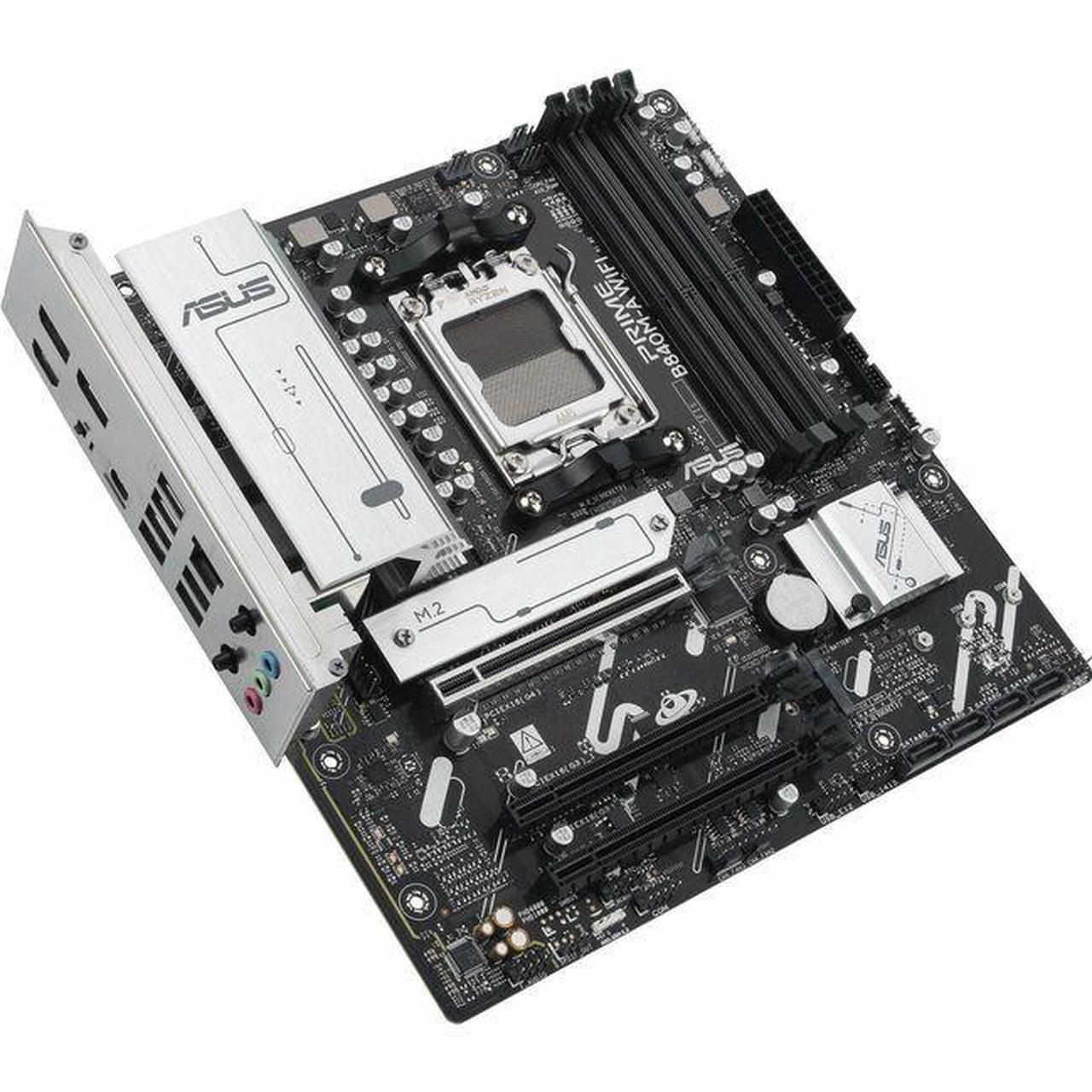Main image of ASUS PRIME B840M-A WIFI-CSM AMD AM5 B840 mATX motherboard, Advanced AI Ready, DDR5, PCIe 4.0 Ready, three M.2 slots, Wi-Fi 6E, 2.5Gb LAN, DisplayPort, HDMI, USB 5Gbps Type-C, BIOS FlashBack, Aura