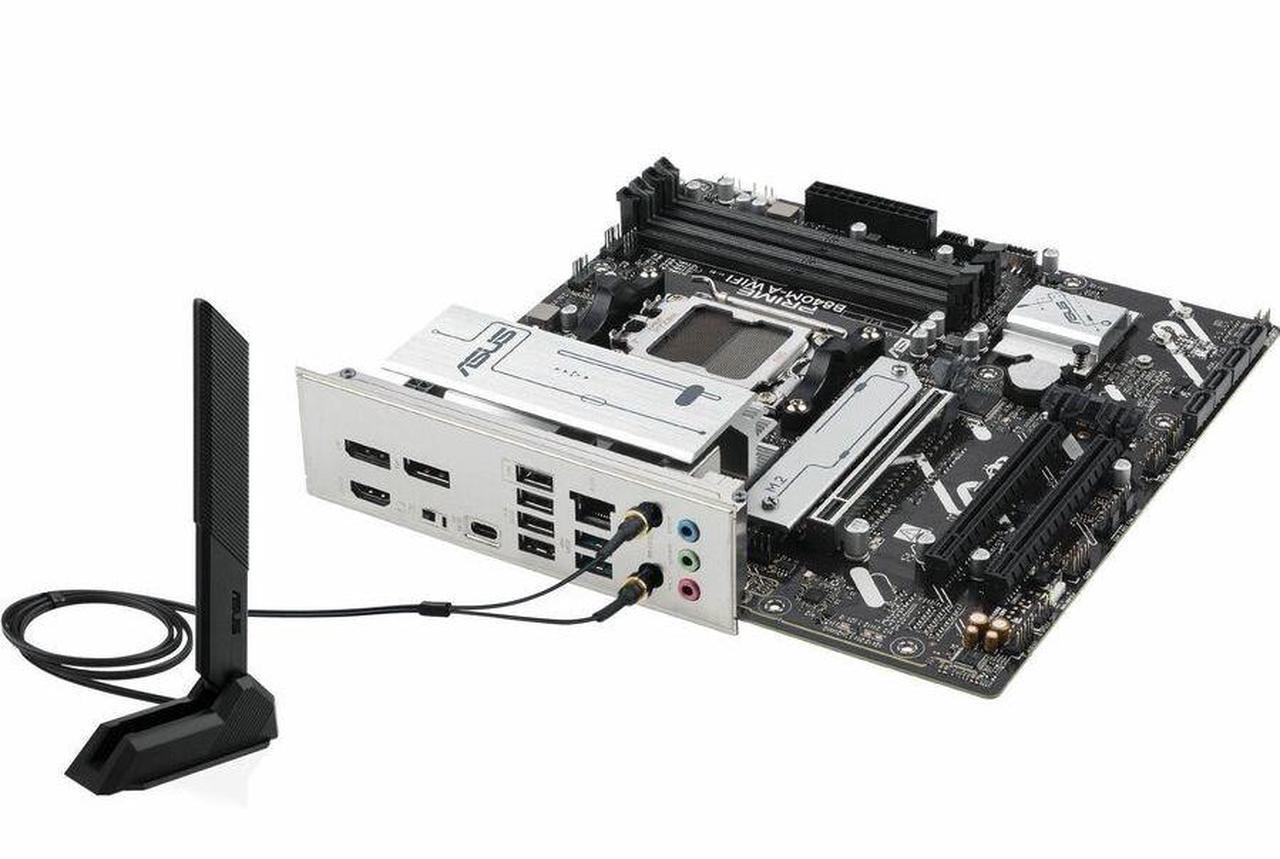 Alt view image 3 of 15 - ASUS PRIME B840M-A WIFI-CSM AMD AM5 B840 mATX motherboard, Advanced AI Ready, DDR5, PCIe 4.0 Ready, three M.2 slots, Wi-Fi 6E, 2.5Gb LAN, DisplayPort, HDMI, USB 5Gbps Type-C, BIOS FlashBack, Aura