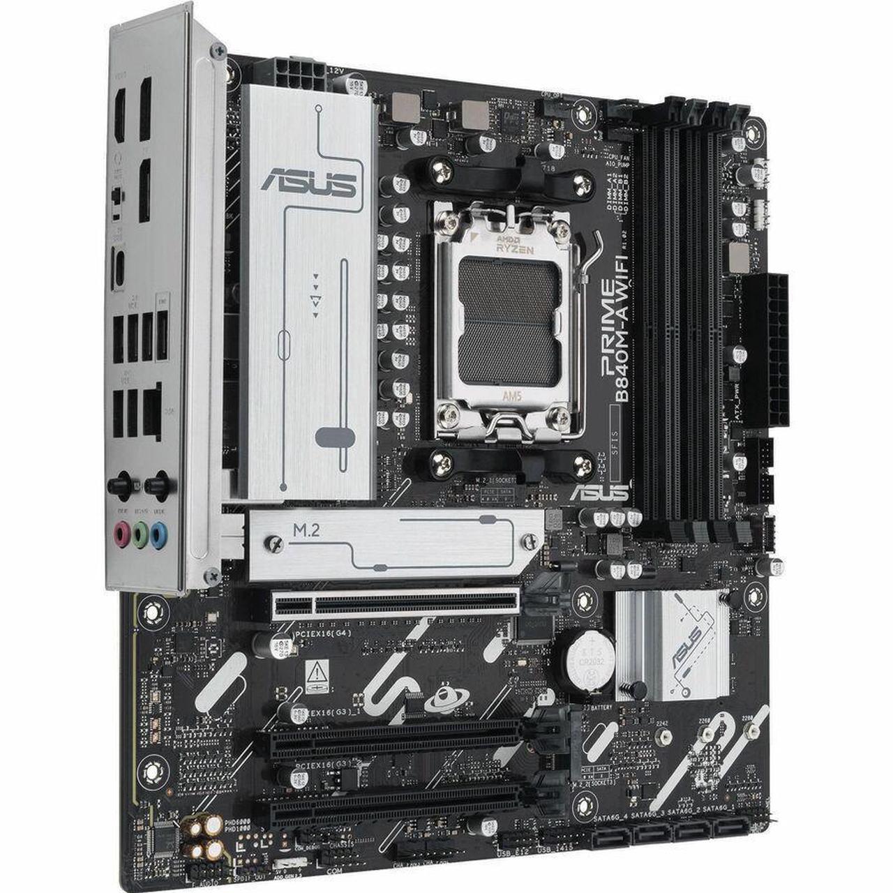 Alt view image 5 of 15 - ASUS PRIME B840M-A WIFI-CSM AMD AM5 B840 mATX motherboard, Advanced AI Ready, DDR5, PCIe 4.0 Ready, three M.2 slots, Wi-Fi 6E, 2.5Gb LAN, DisplayPort, HDMI, USB 5Gbps Type-C, BIOS FlashBack, Aura