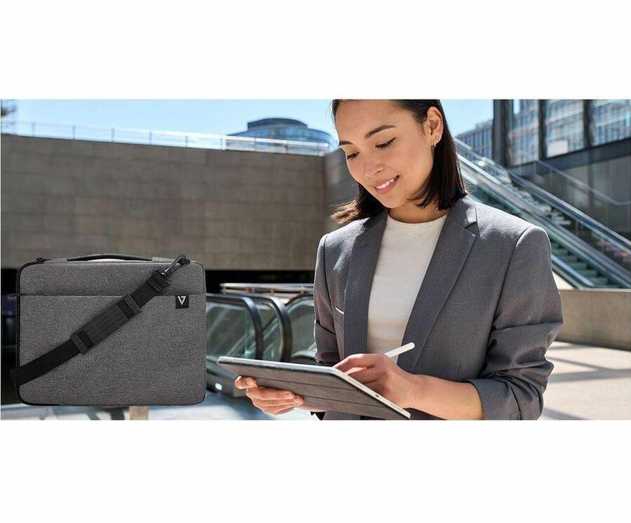 Alt view image 2 of 8 - V7 CSE14-ECO Carrying Case (Sleeve) for 14" to 14.1" Notebook - Gray - Polyethylene Terephthalate (PET) Body - Fleece Interior Material - Shoulder Strap, Handle - 1.4" Height x 10.8