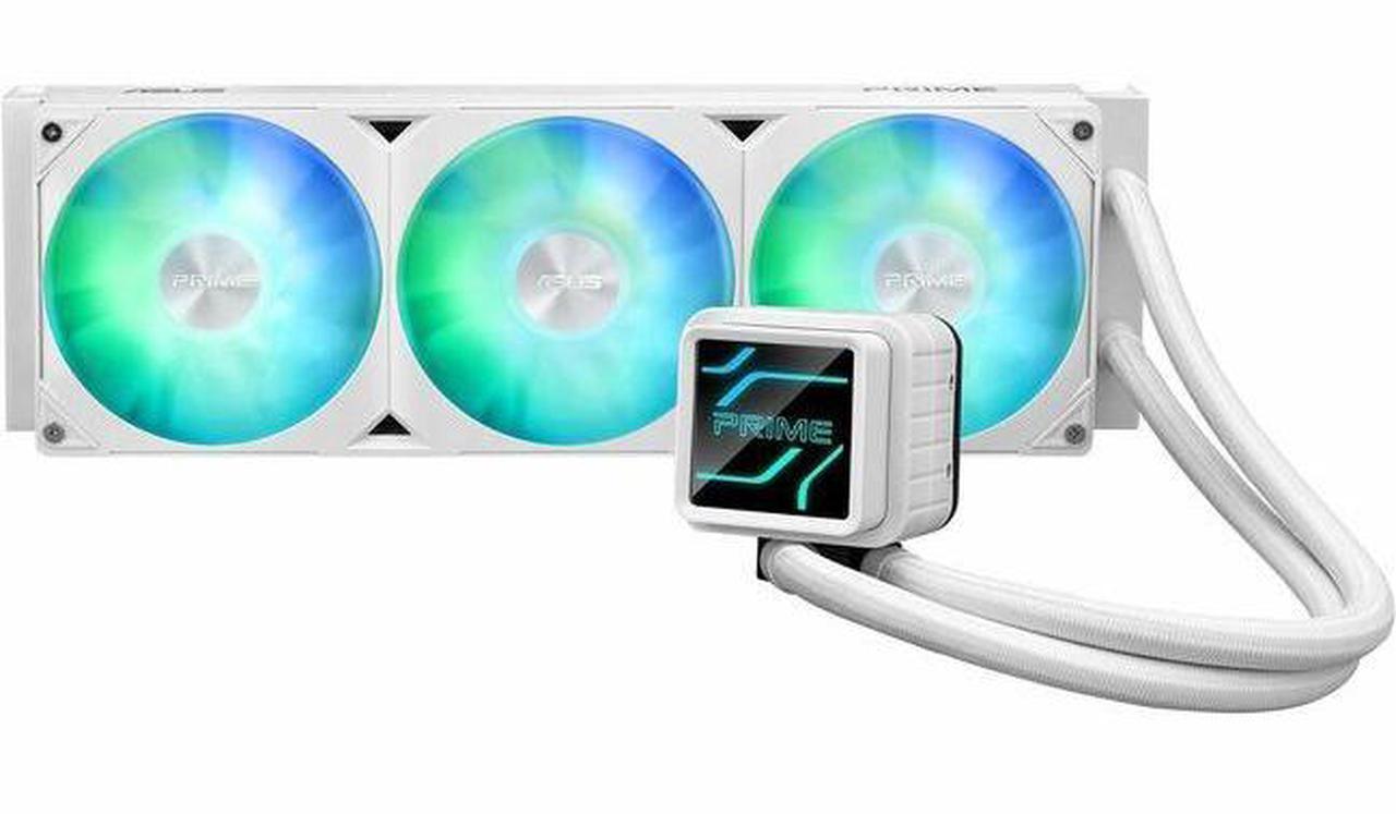 Main image of Asus Prime LC 360 ARGB White Edition Cooling Fan/Radiator/Water Block/Pump - 3 x Fan(s) - 75.70 CFM Maximum Airflow - 2200 rpm - Liquid Cooler Cooler - Compatible Intel Socket: Socket LGA-1851, LGA-17