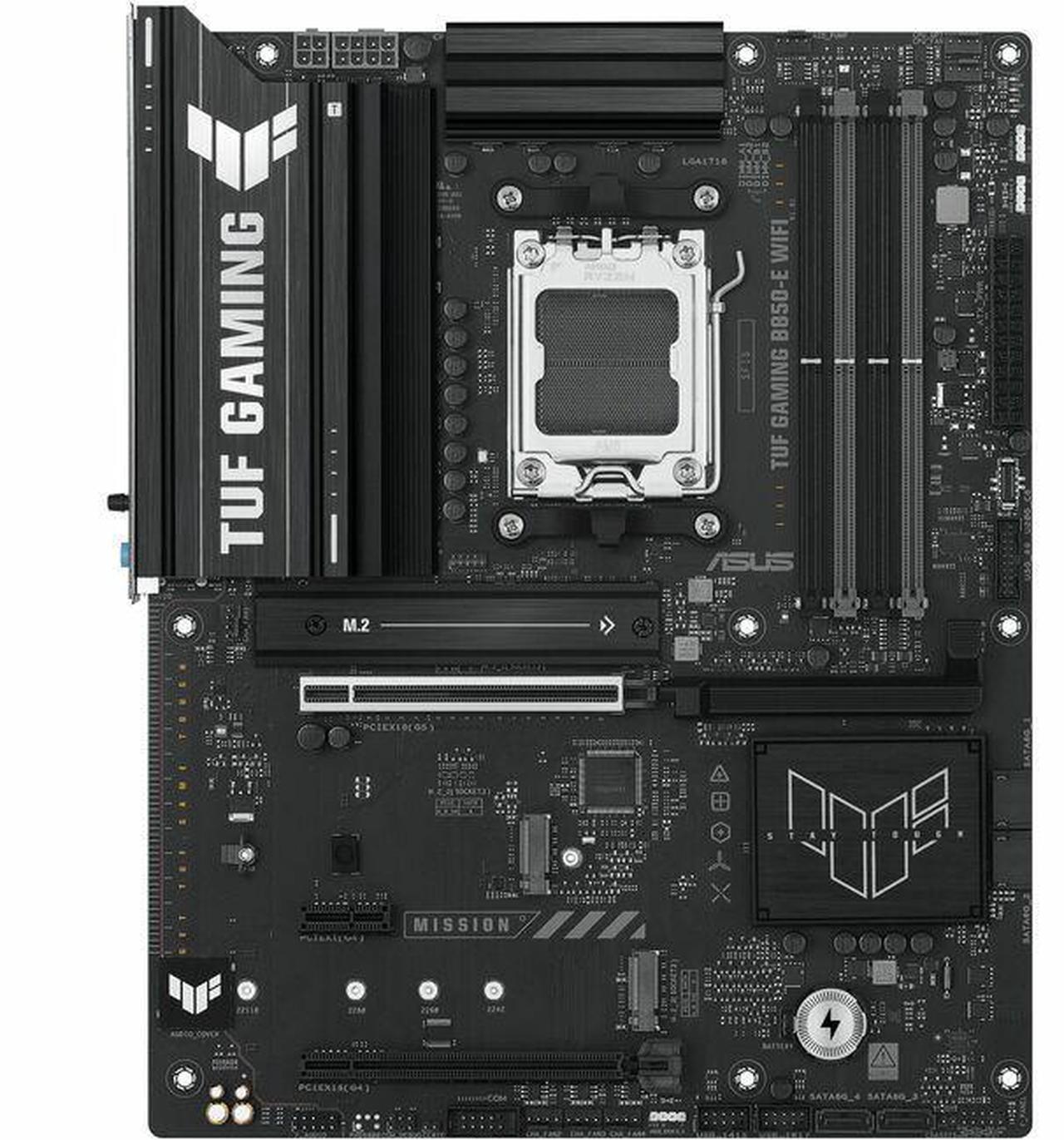 Main image of TUF GAMING B850-E WIFI Gaming Desktop Motherboard - AMD B850 Chipset - Socket AM5 - ATX - Ryzen 7, Ryzen 8, Ryzen 9 Processor Supported - 256 GB DDR5 SDRAM Maximum RAM - DIMM, UDIMM - 4 x Memory Slots