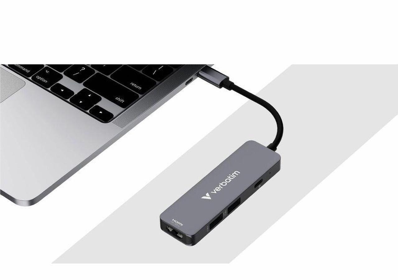Alt view image 5 of 11 - Verbatim USB-C Essentials Multiport Hub - 4 Ports - Charging Capability - USB Type C - 4K @30Hz - 3840 x 2160 - 3 x USB Ports - 2 x USB Type-A Ports - USB Type-A - 1 x USB Type-C Ports - USB Type-C -