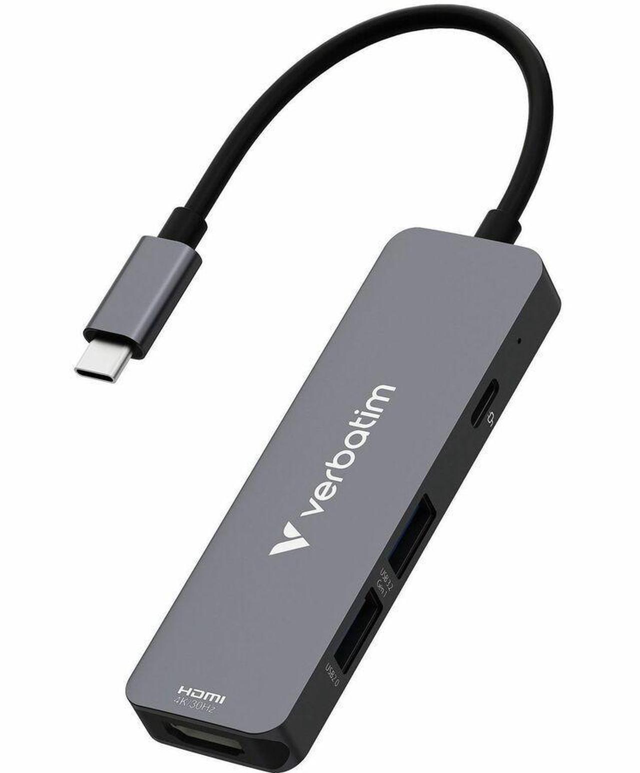 Alt view image 6 of 11 - Verbatim USB-C Essentials Multiport Hub - 4 Ports - Charging Capability - USB Type C - 4K @30Hz - 3840 x 2160 - 3 x USB Ports - 2 x USB Type-A Ports - USB Type-A - 1 x USB Type-C Ports - USB Type-C -