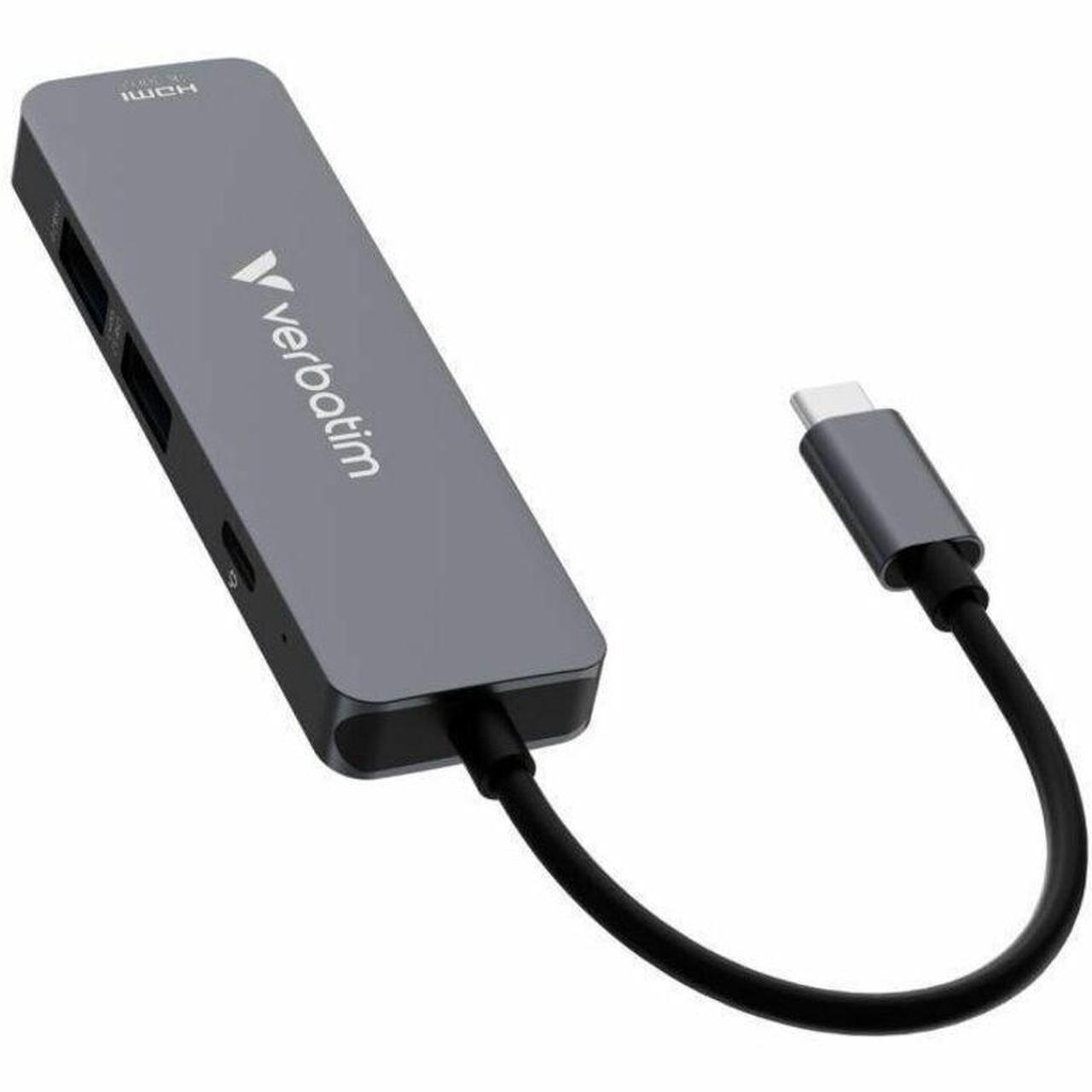 Alt view image 4 of 11 - Verbatim USB-C Essentials Multiport Hub - 4 Ports - Charging Capability - USB Type C - 4K @30Hz - 3840 x 2160 - 3 x USB Ports - 2 x USB Type-A Ports - USB Type-A - 1 x USB Type-C Ports - USB Type-C -